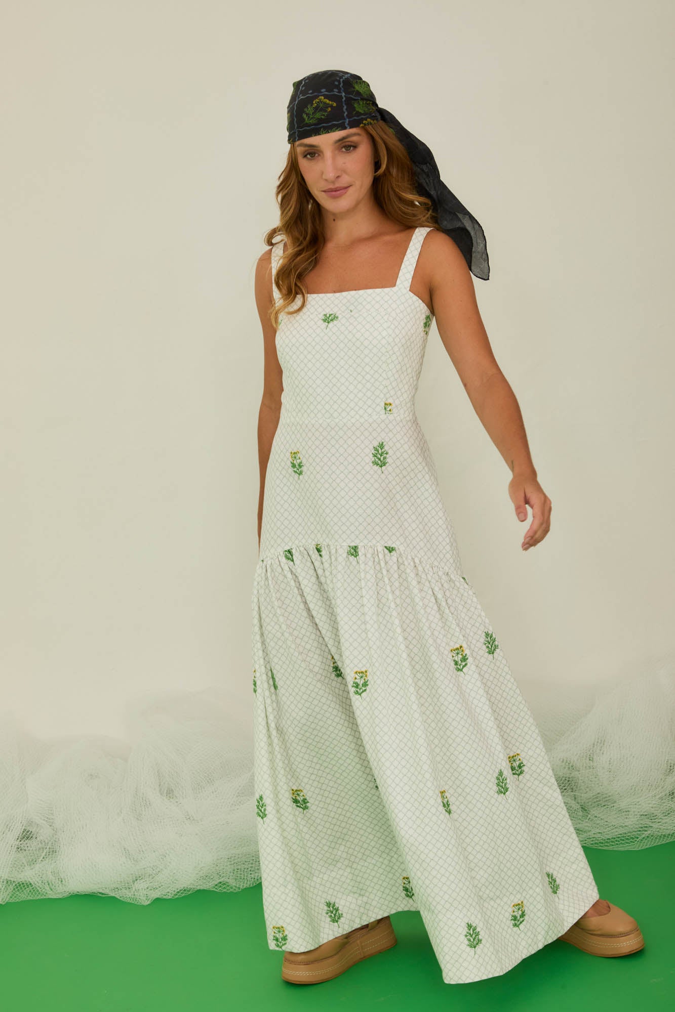 Embroidered Dill Strapless Dress