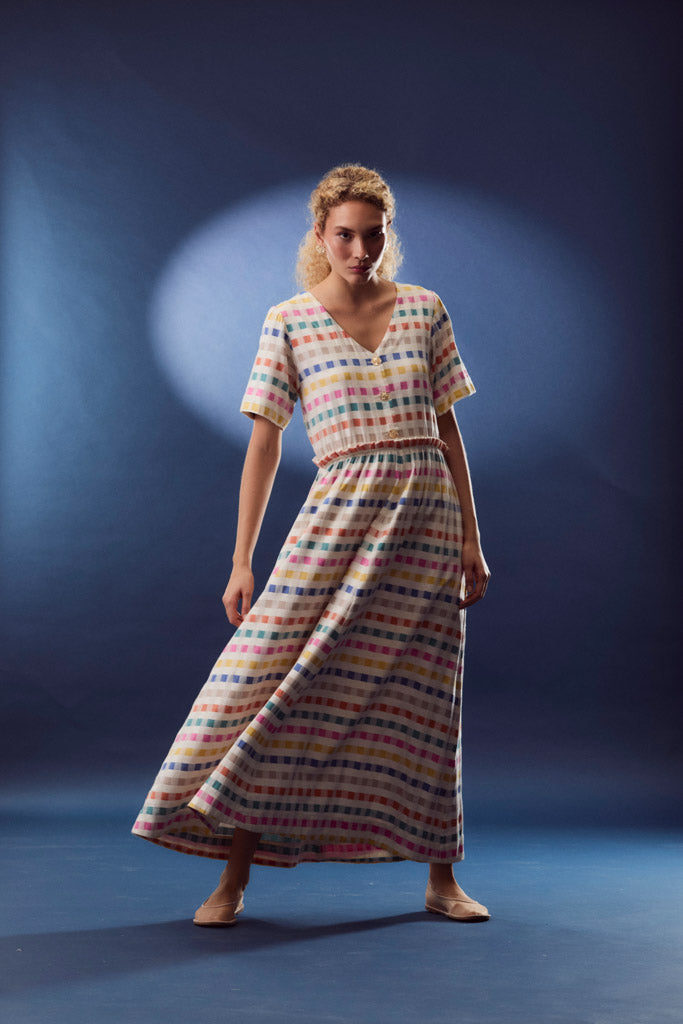 Astral Plaid Button-Down Dress