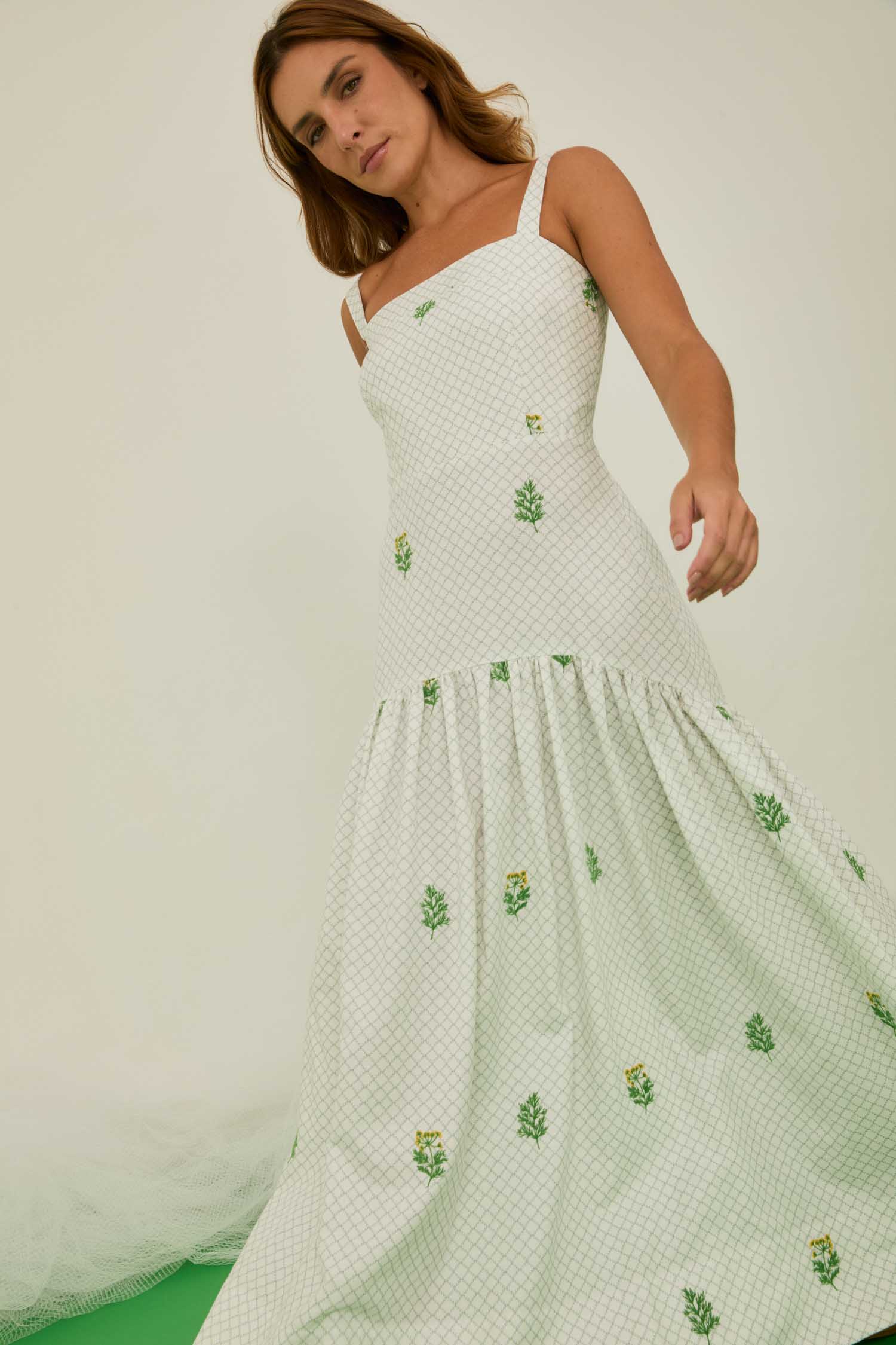 Embroidered Dill Strapless Dress