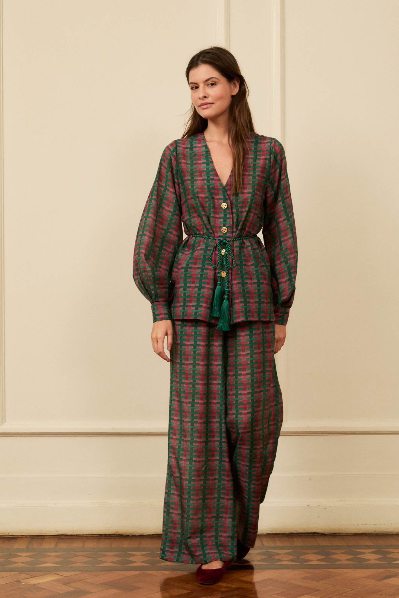 Night Trellis Style Wide Leg Trousers