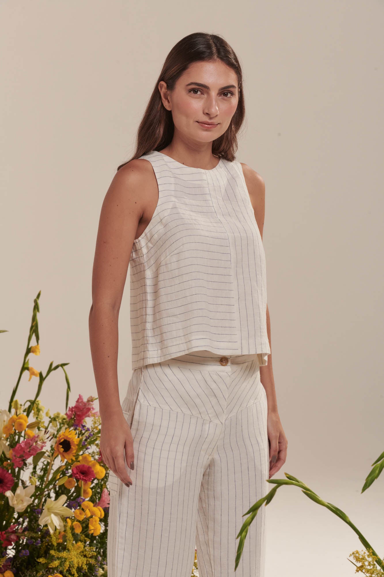 Linen pinstripe tank top
