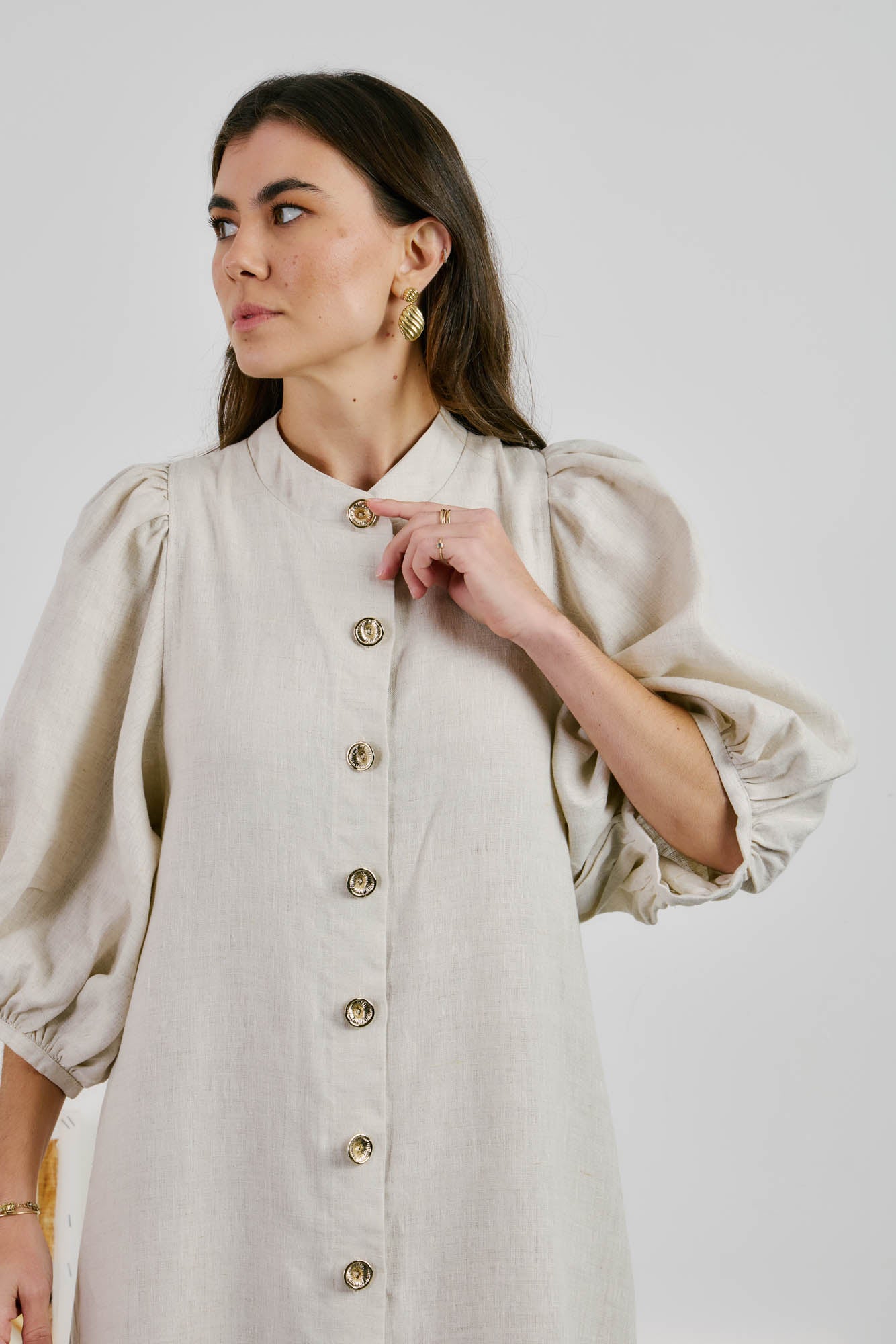 Linen Dress with Caladium Embroidery