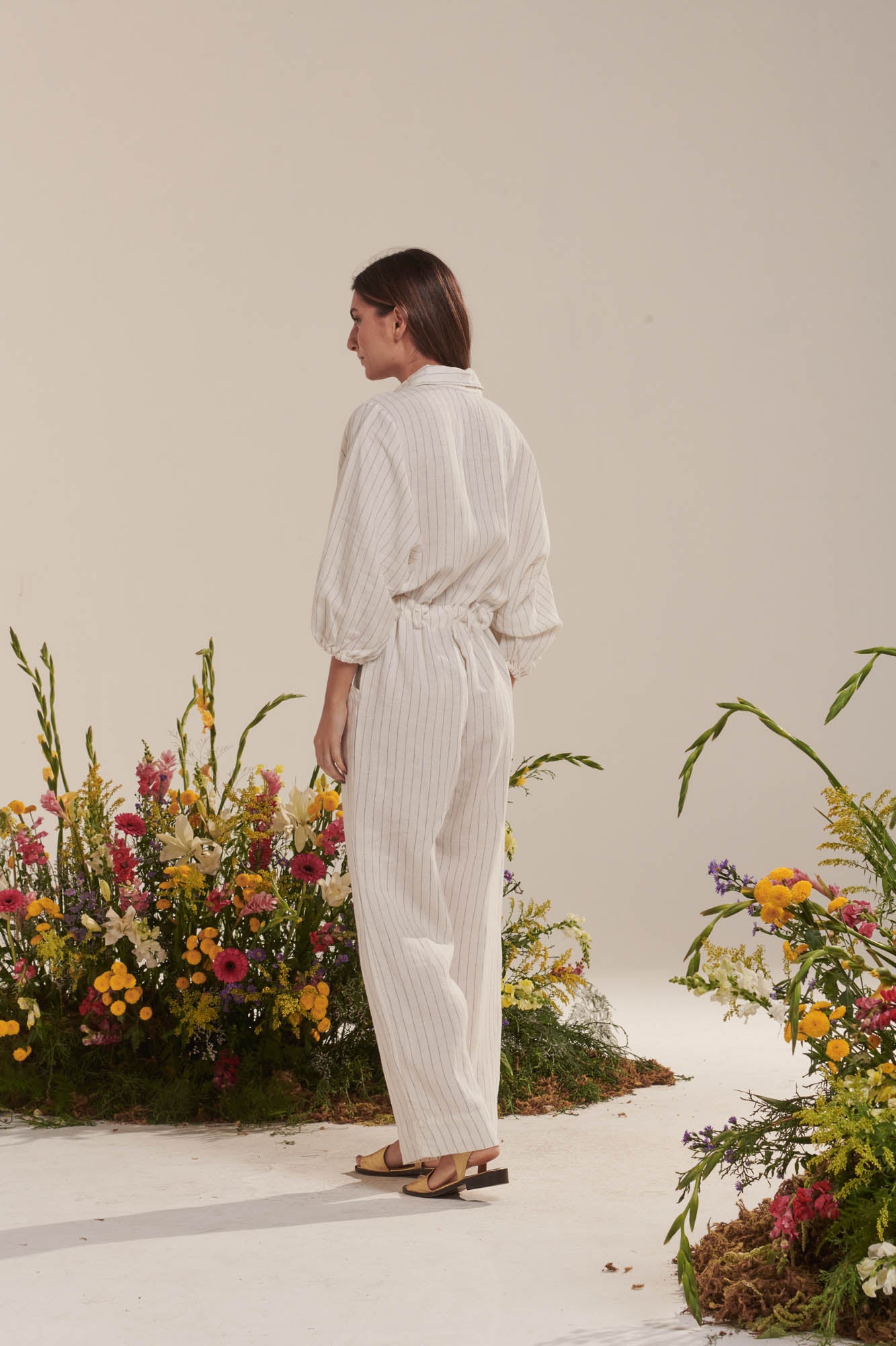 Linen pinstripe jumpsuit
