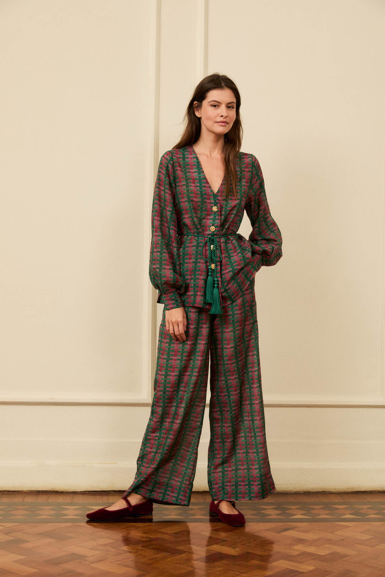 Night Trellis Style Wide Leg Trousers
