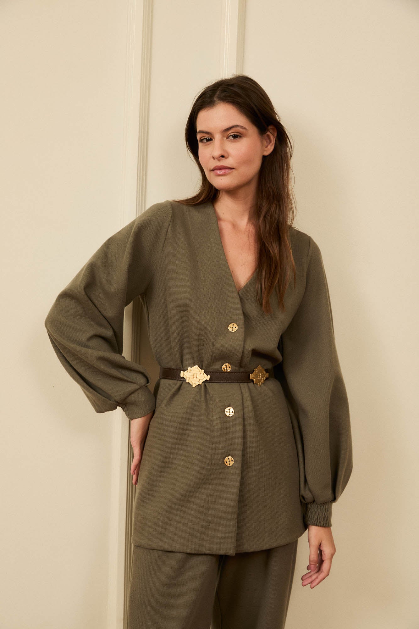 Green Pique Knit Cardigan