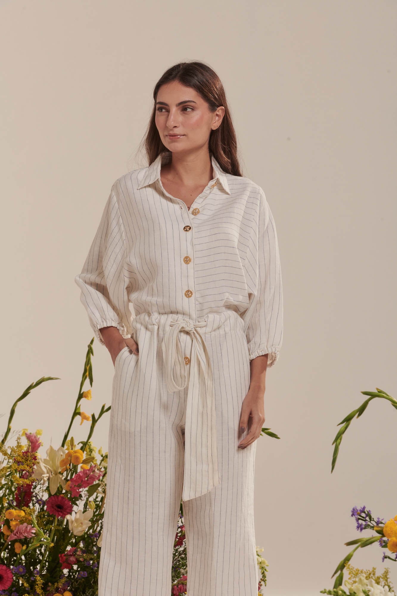 Linen pinstripe jumpsuit