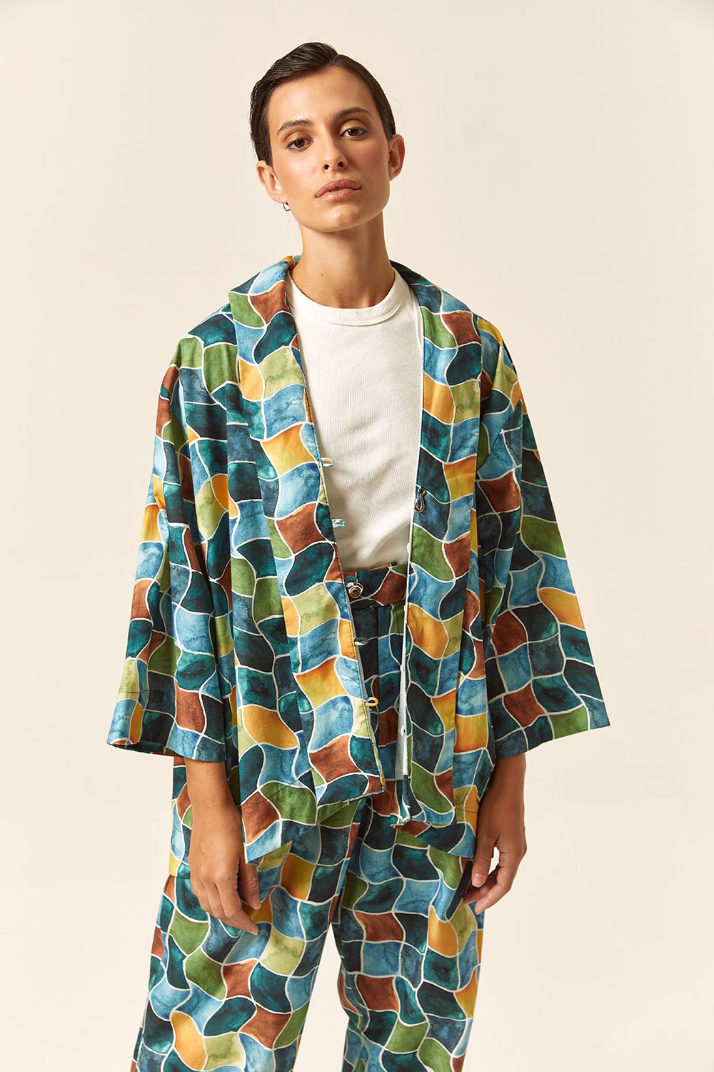 Kimono Abotoamento Est. Águas