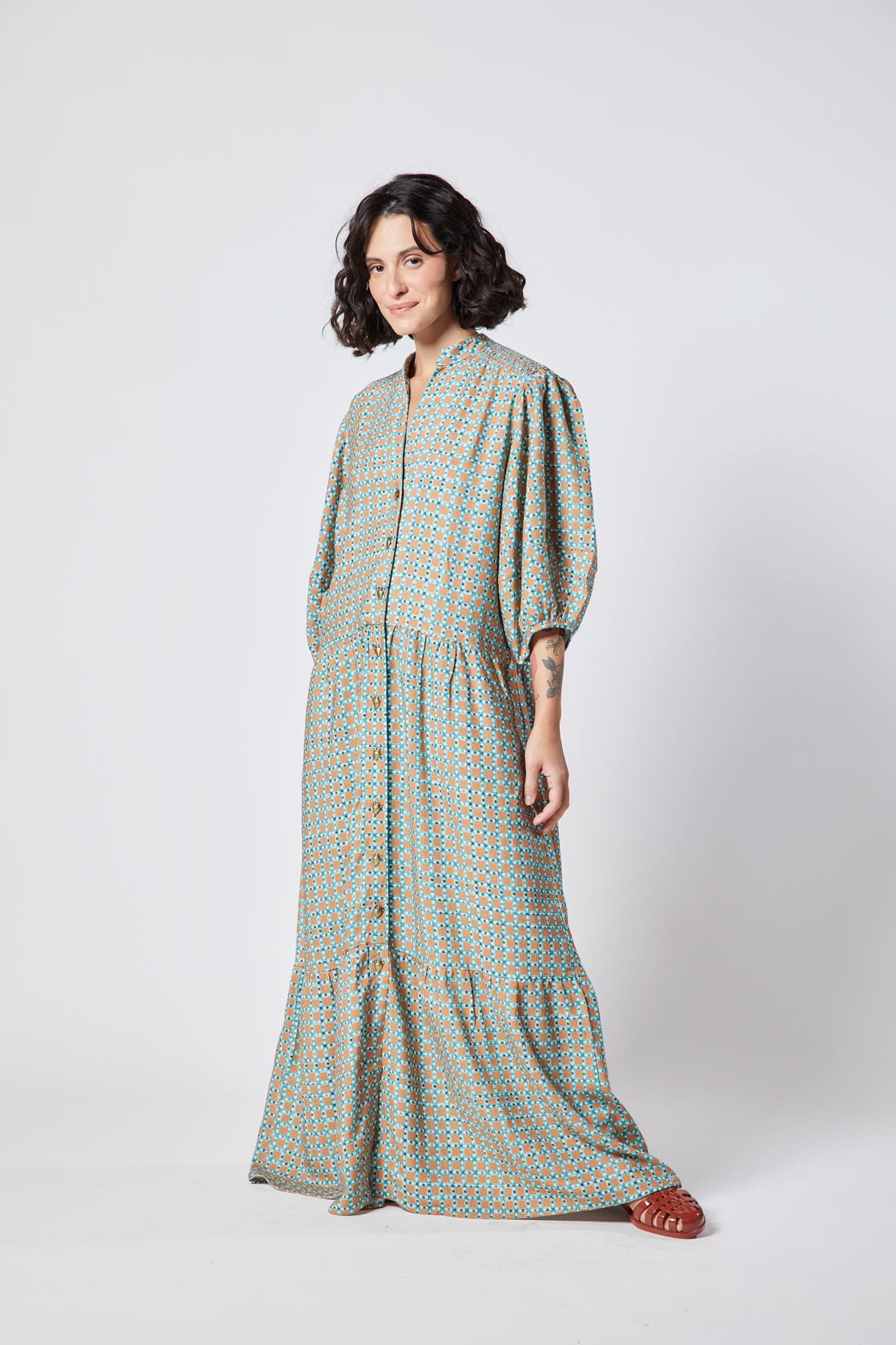 Vestido Ombro Lastex Xadrez Quente