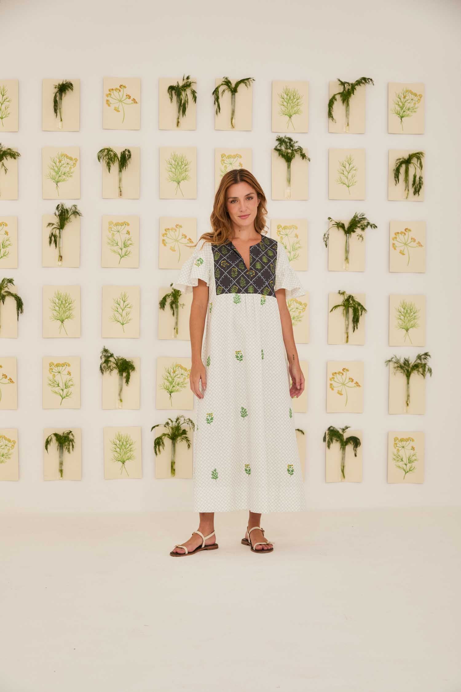 Embroidered Dill Flared Dress