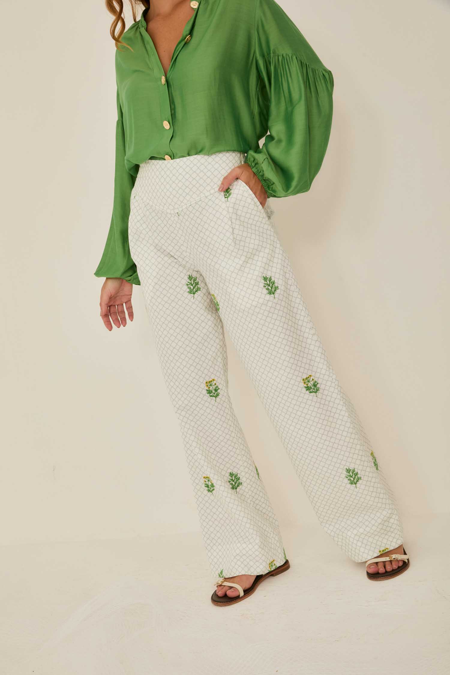 Embroidered Dill Flap Pants