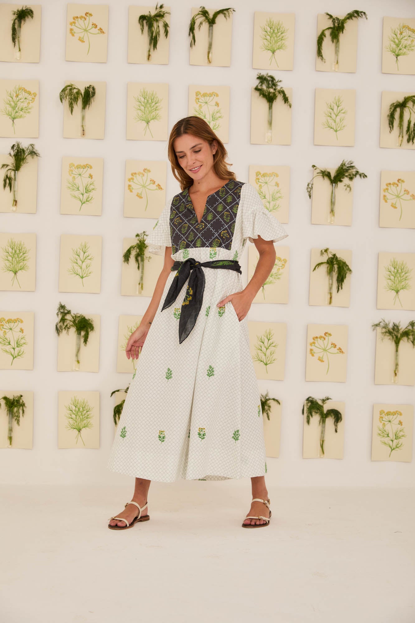 Embroidered Dill Flared Dress