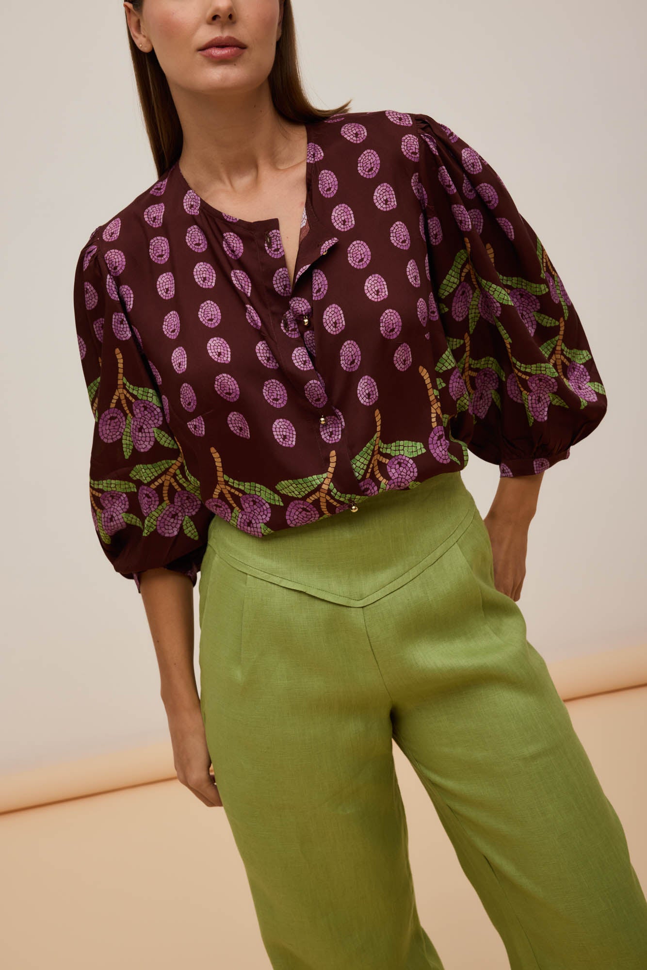 Blusa Manga Bufante Oliva