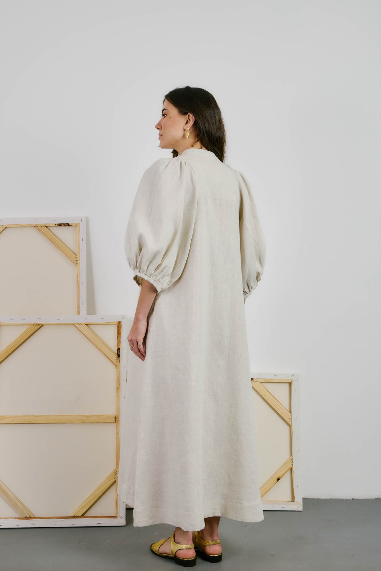 Linen Dress with Caladium Embroidery