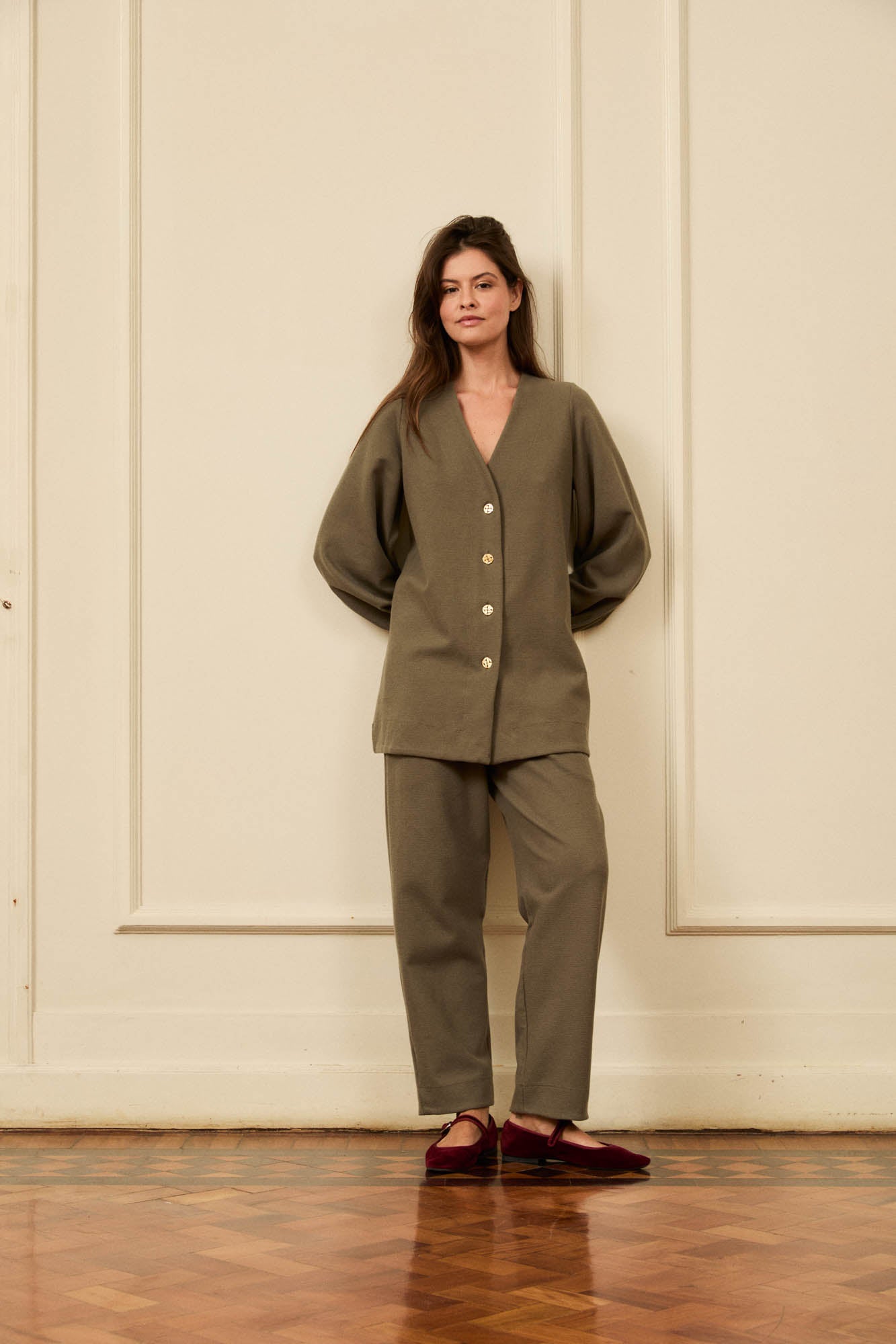 Green Pique Knit Cardigan