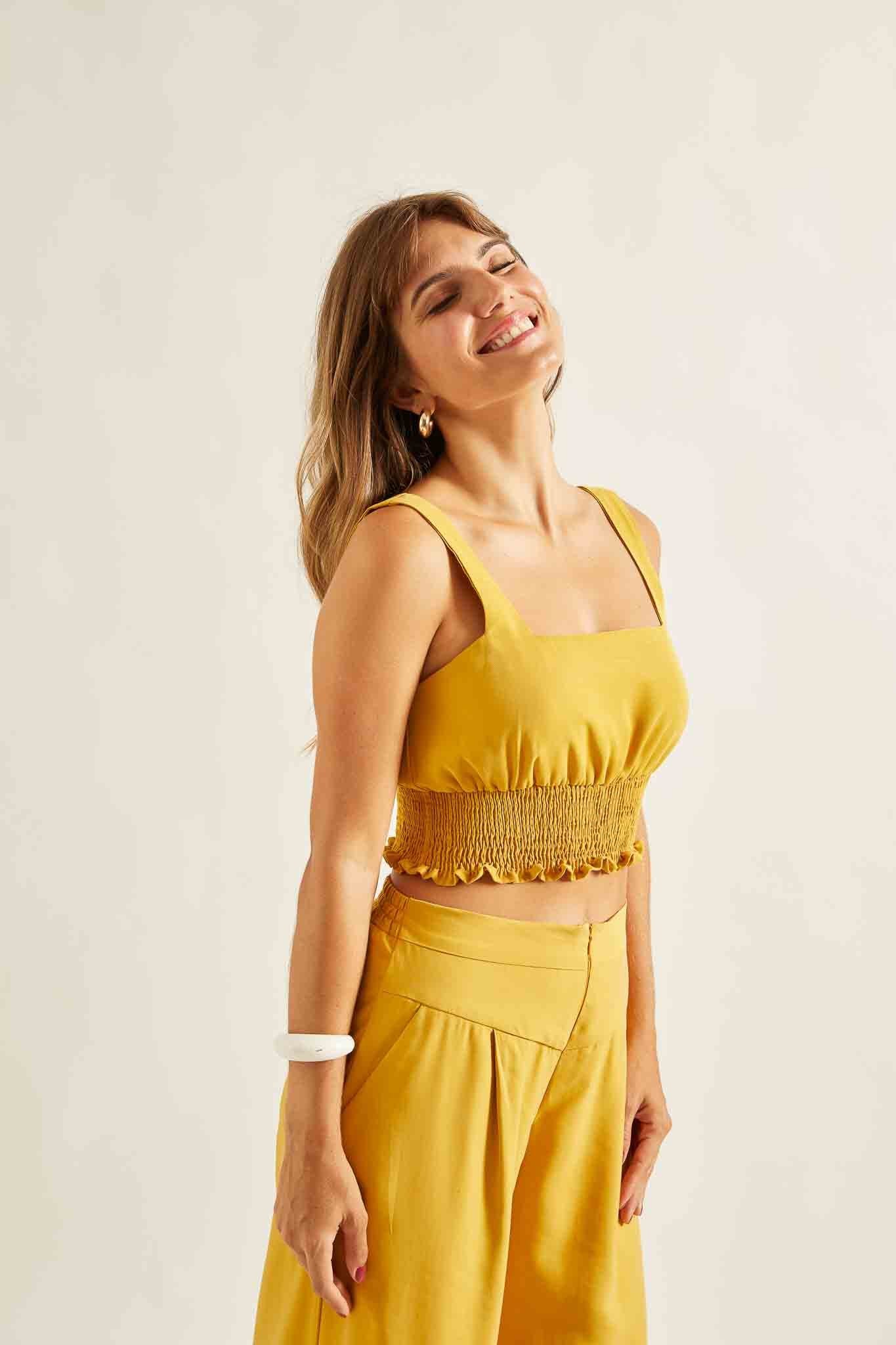 Cropped Lastex amarelo Arquitetura