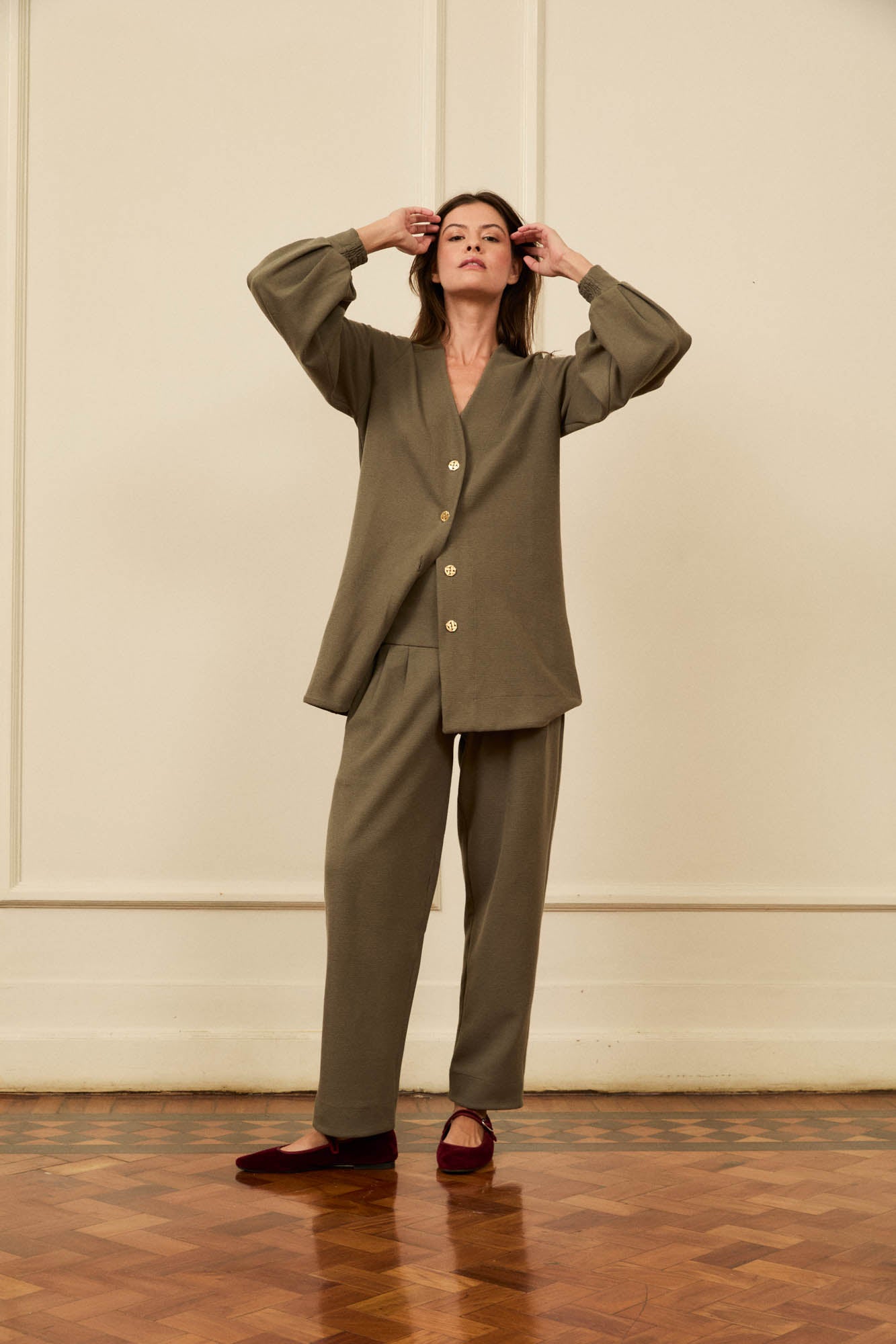 Green Pique Knit Cardigan