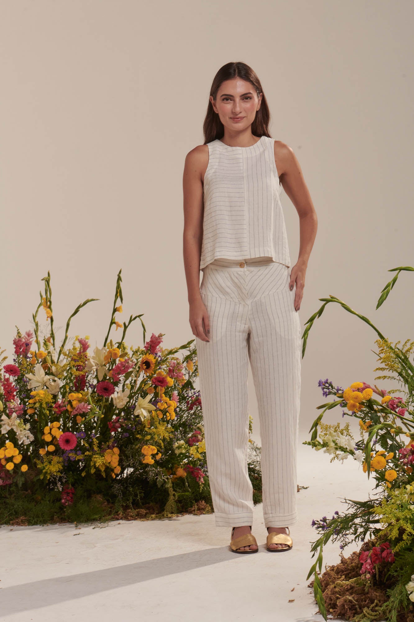 Linen pinstripe tank top