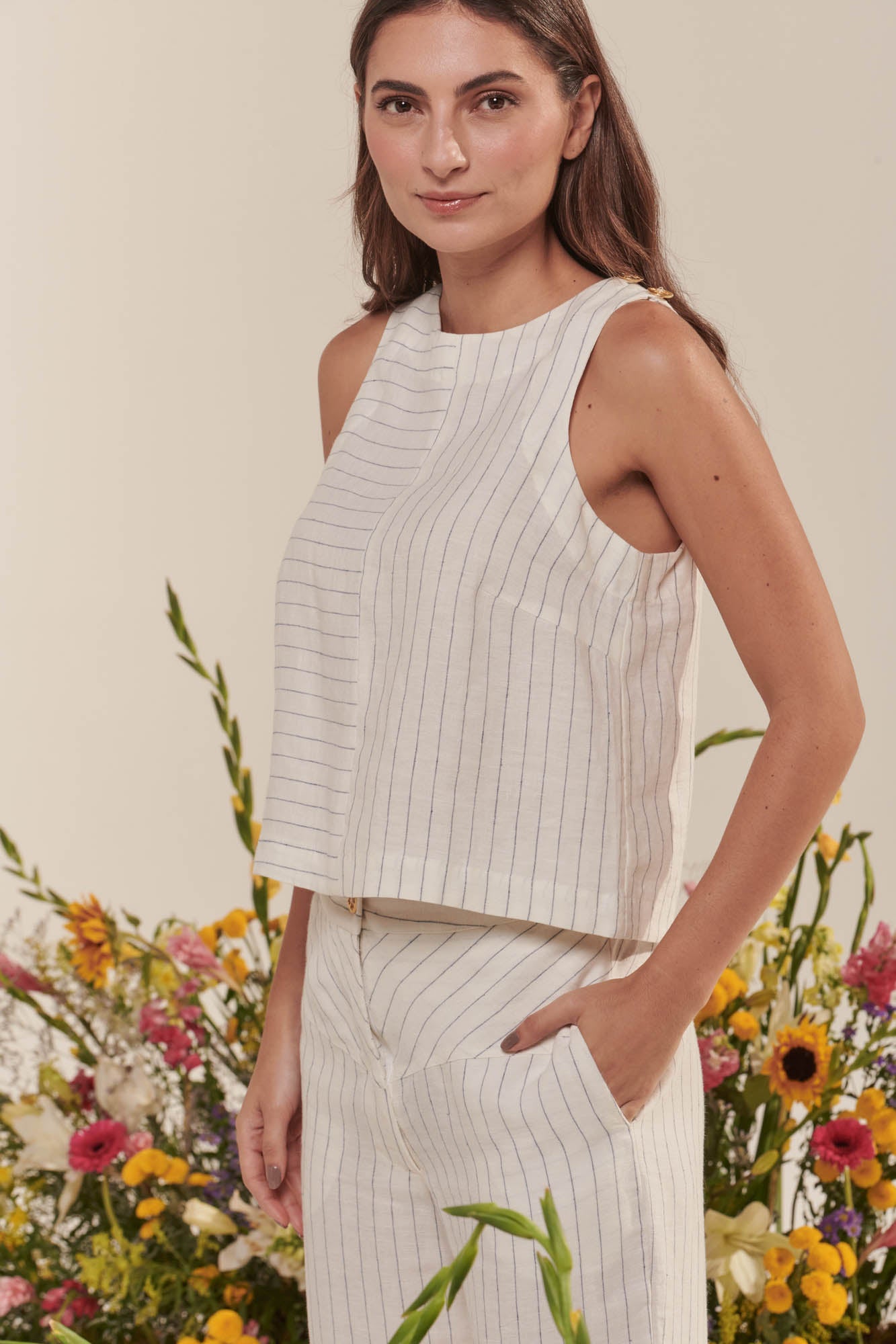Linen pinstripe tank top