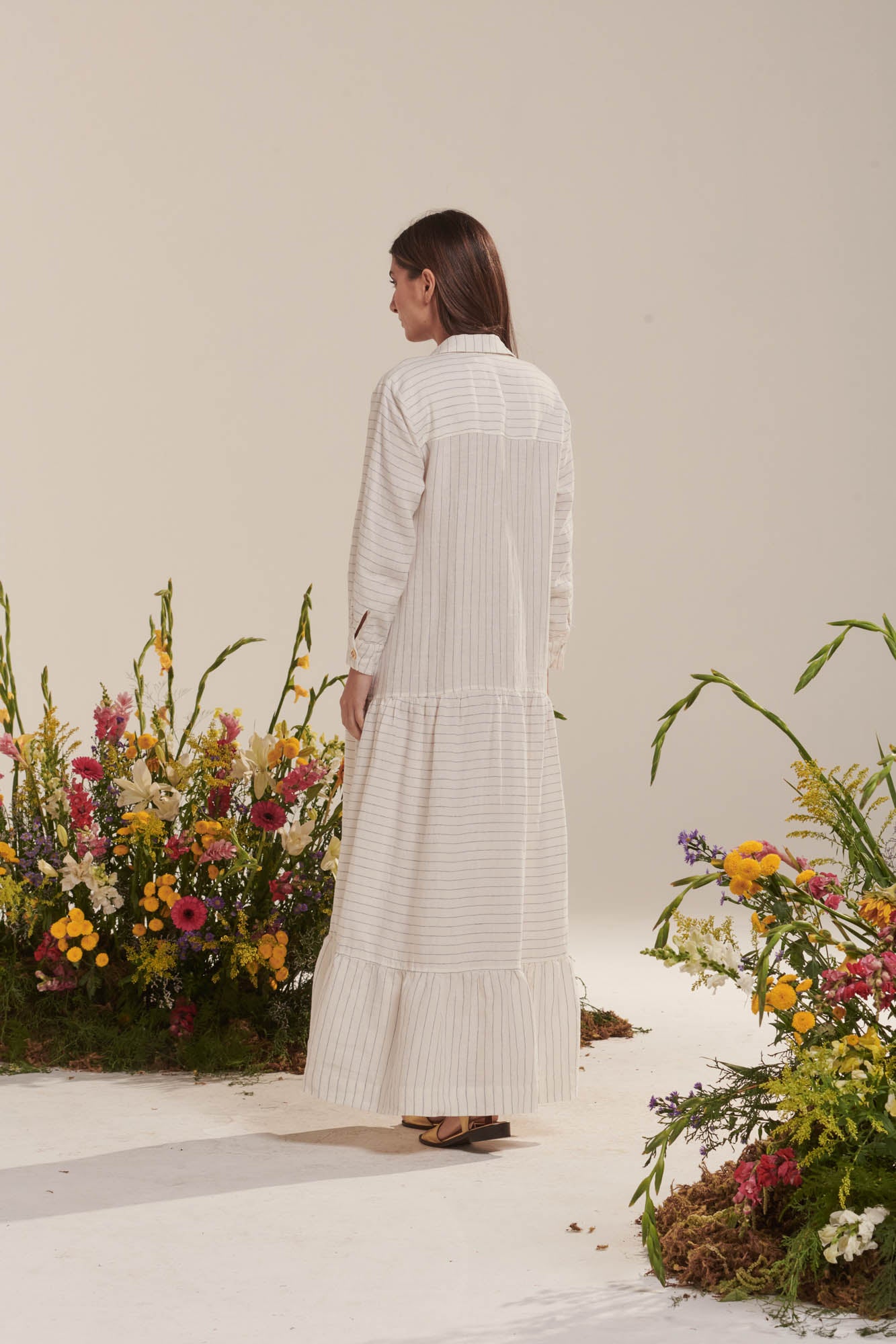 Linen pinstripe shirt dress