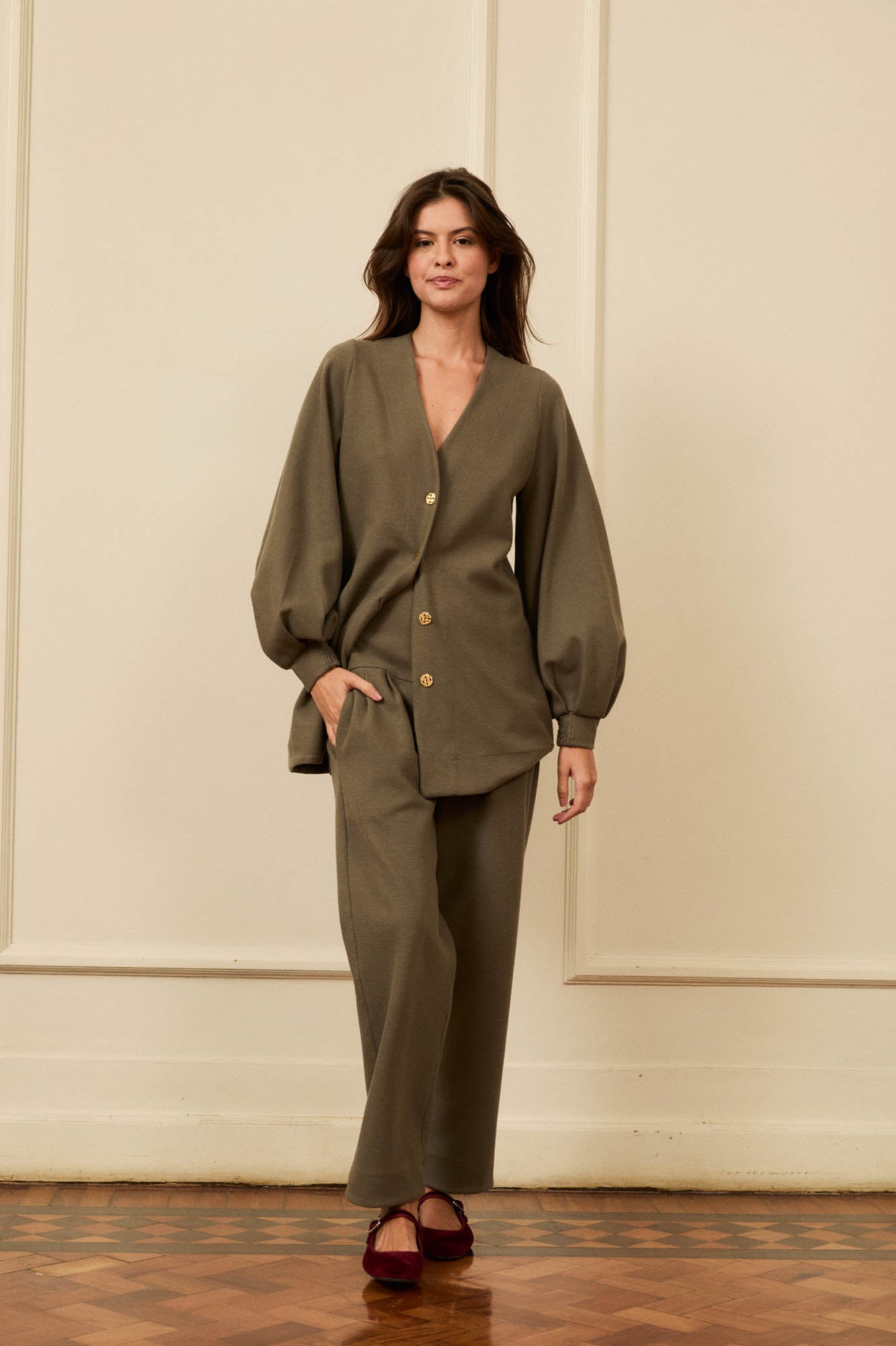 Green Pique Knit Cardigan