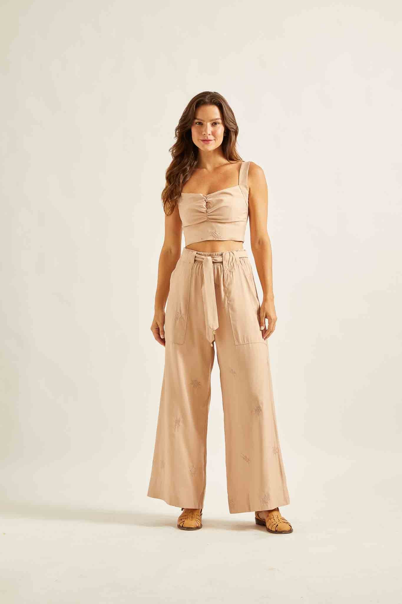 Cropped Bordado Bege Deserto