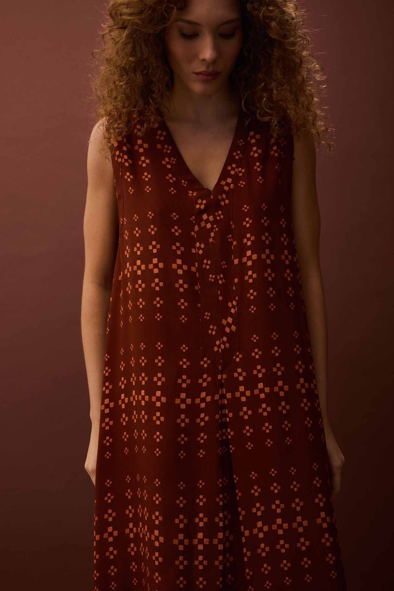 Vestido Pregas Tijolinhos