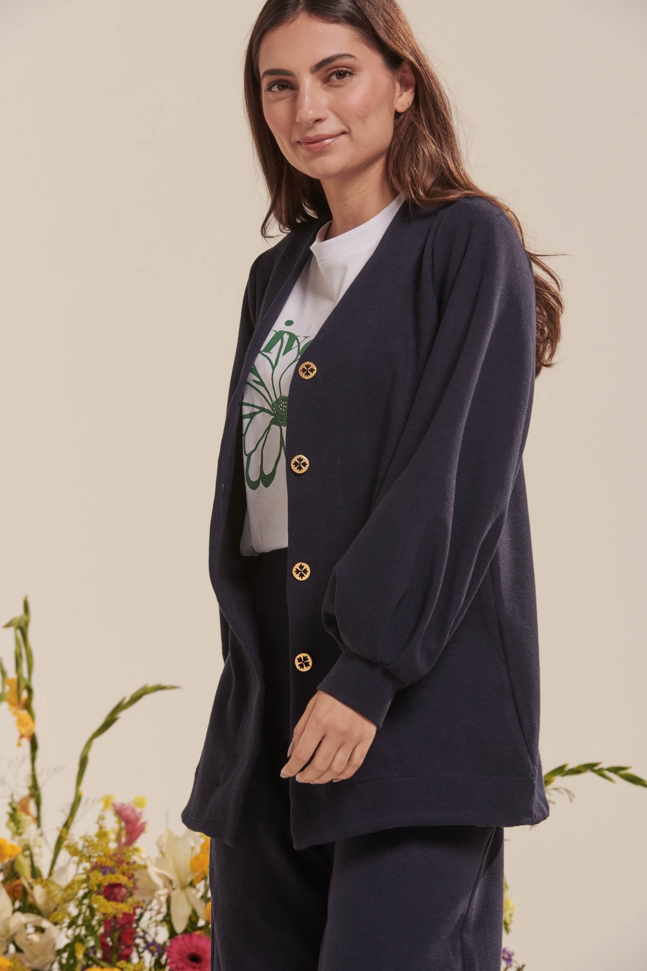 Pique knit cardigan