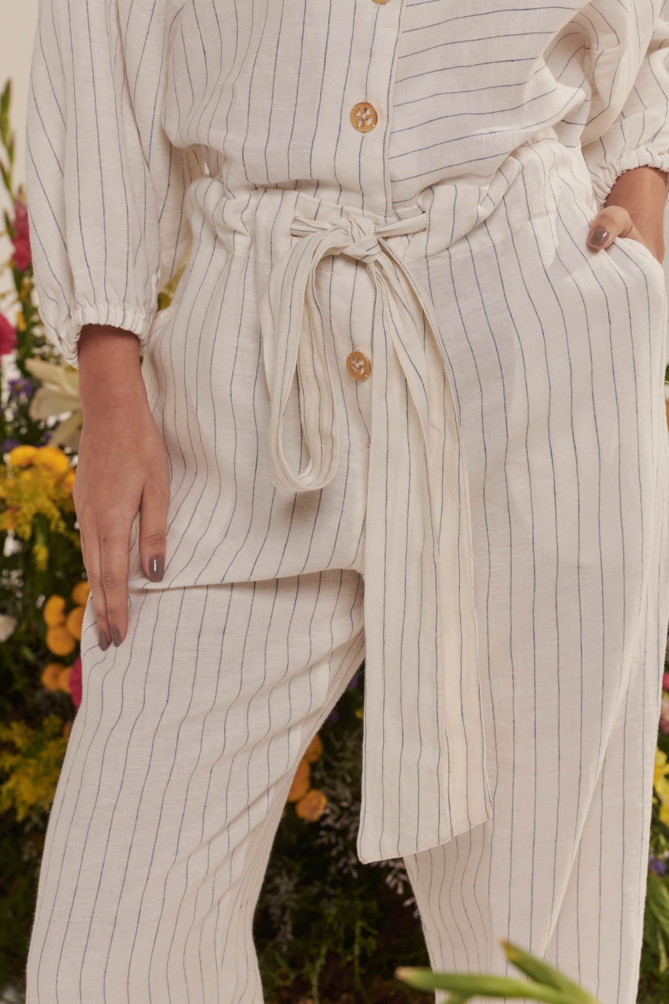 Linen pinstripe jumpsuit