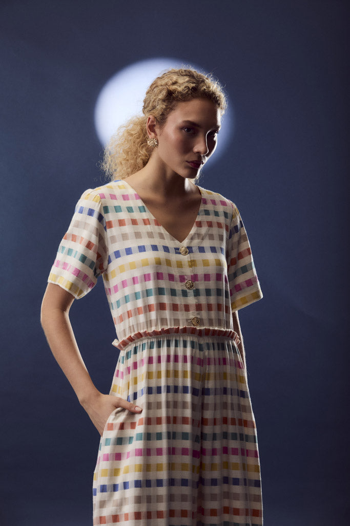 Astral Plaid Button-Down Dress