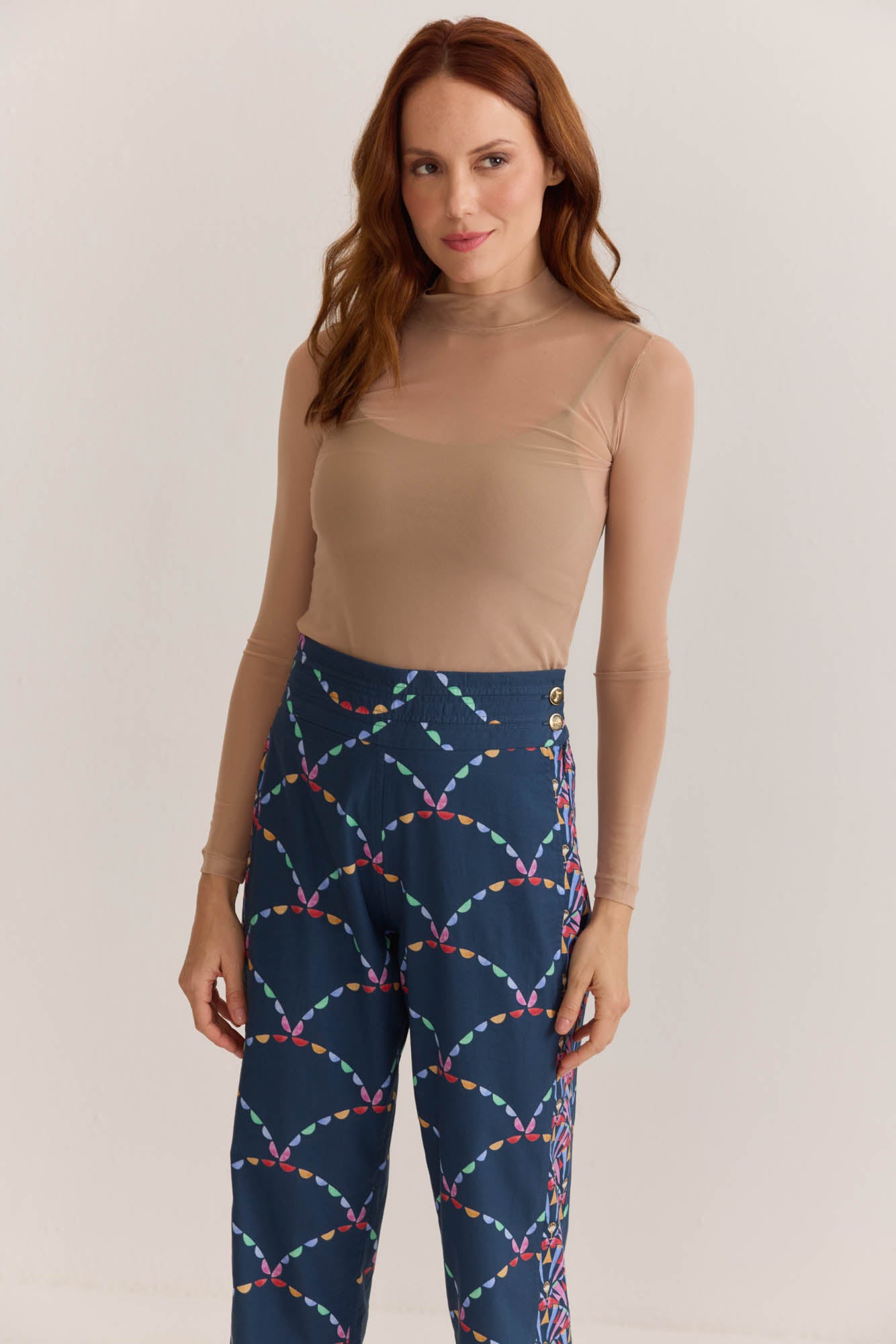 Blusa Tule Mg Longa Bege