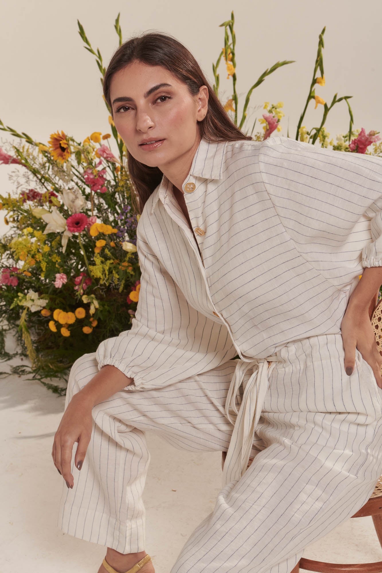 Linen pinstripe jumpsuit