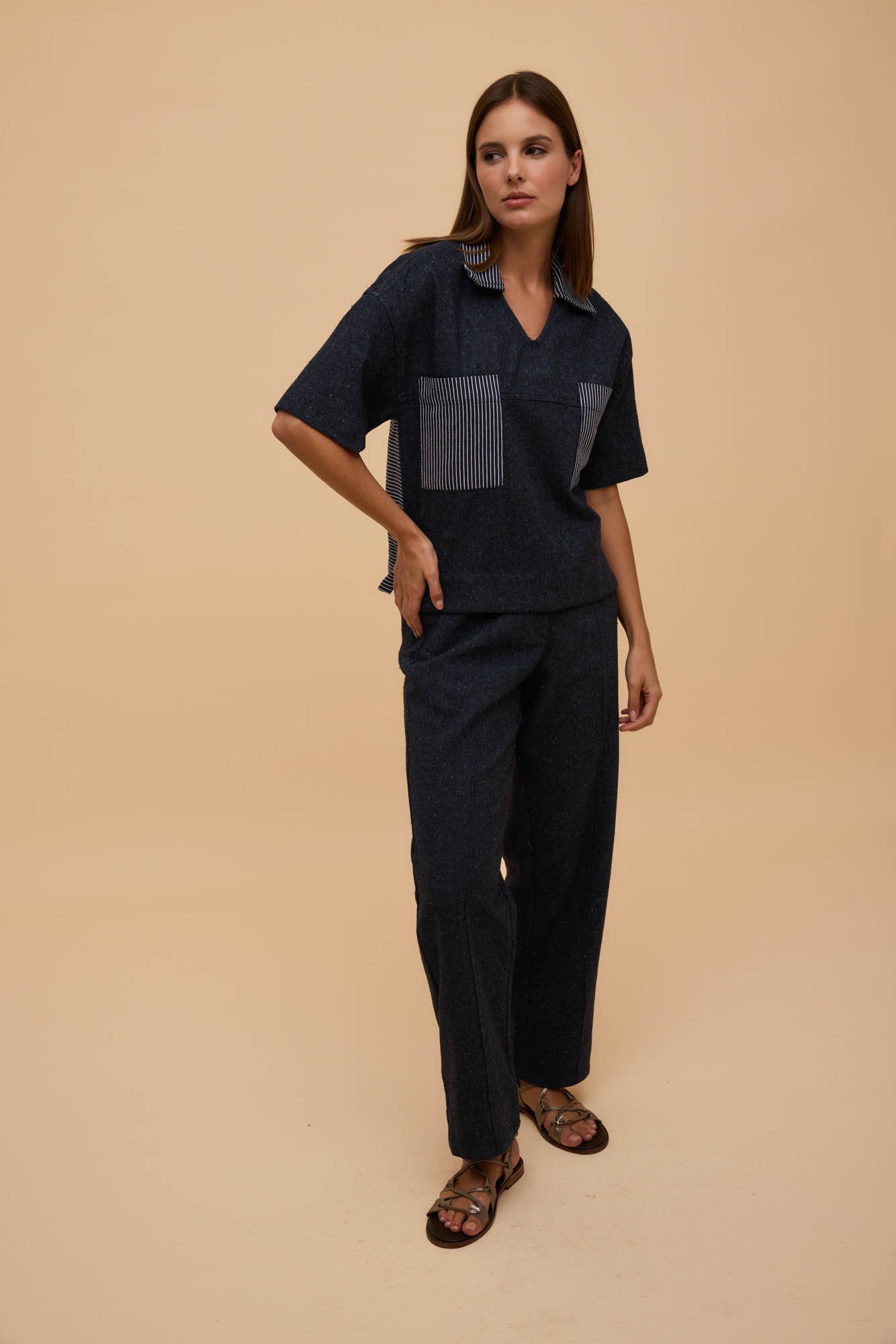 Blusa Bolso Algodão Jeans