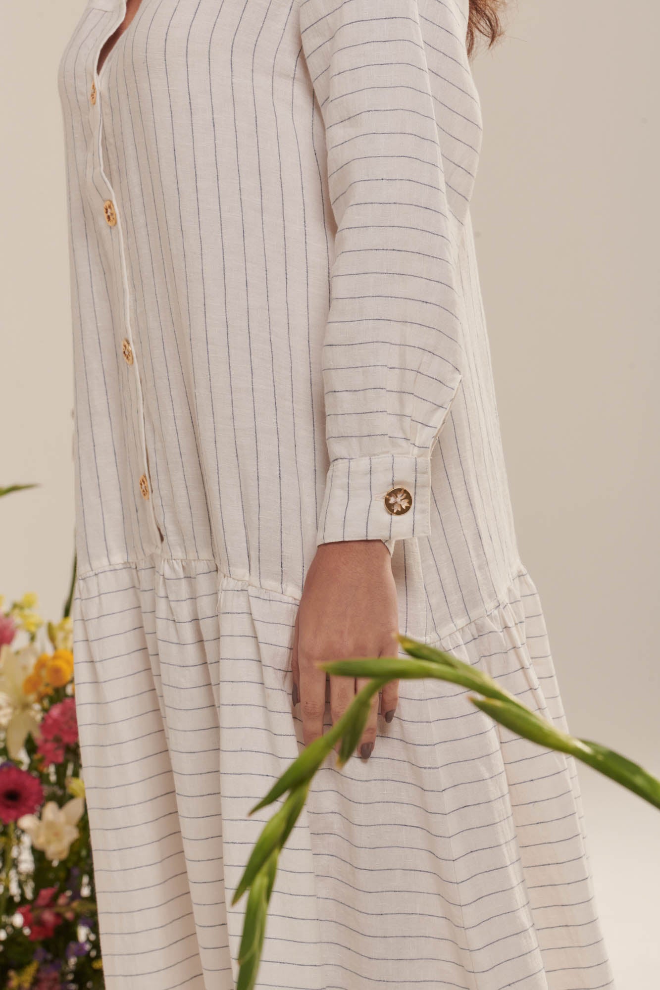Linen pinstripe shirt dress