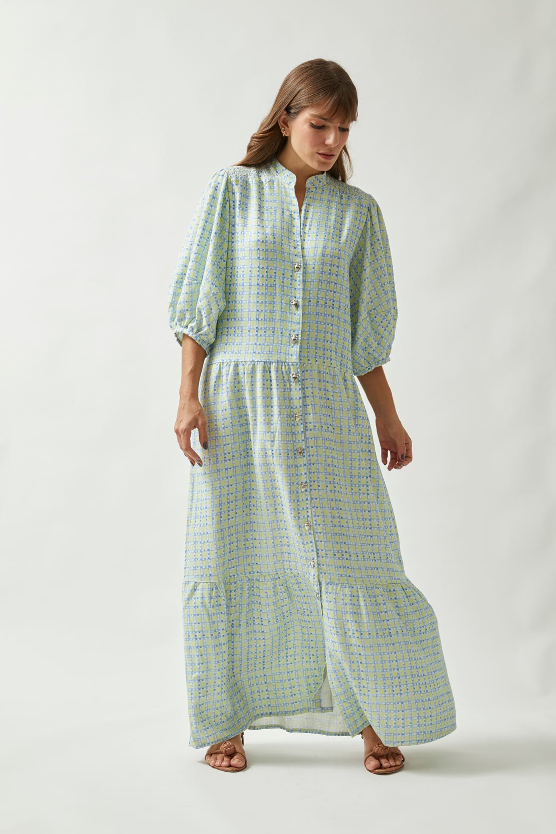 Vestido Ombro Lastex Xadrez Frio