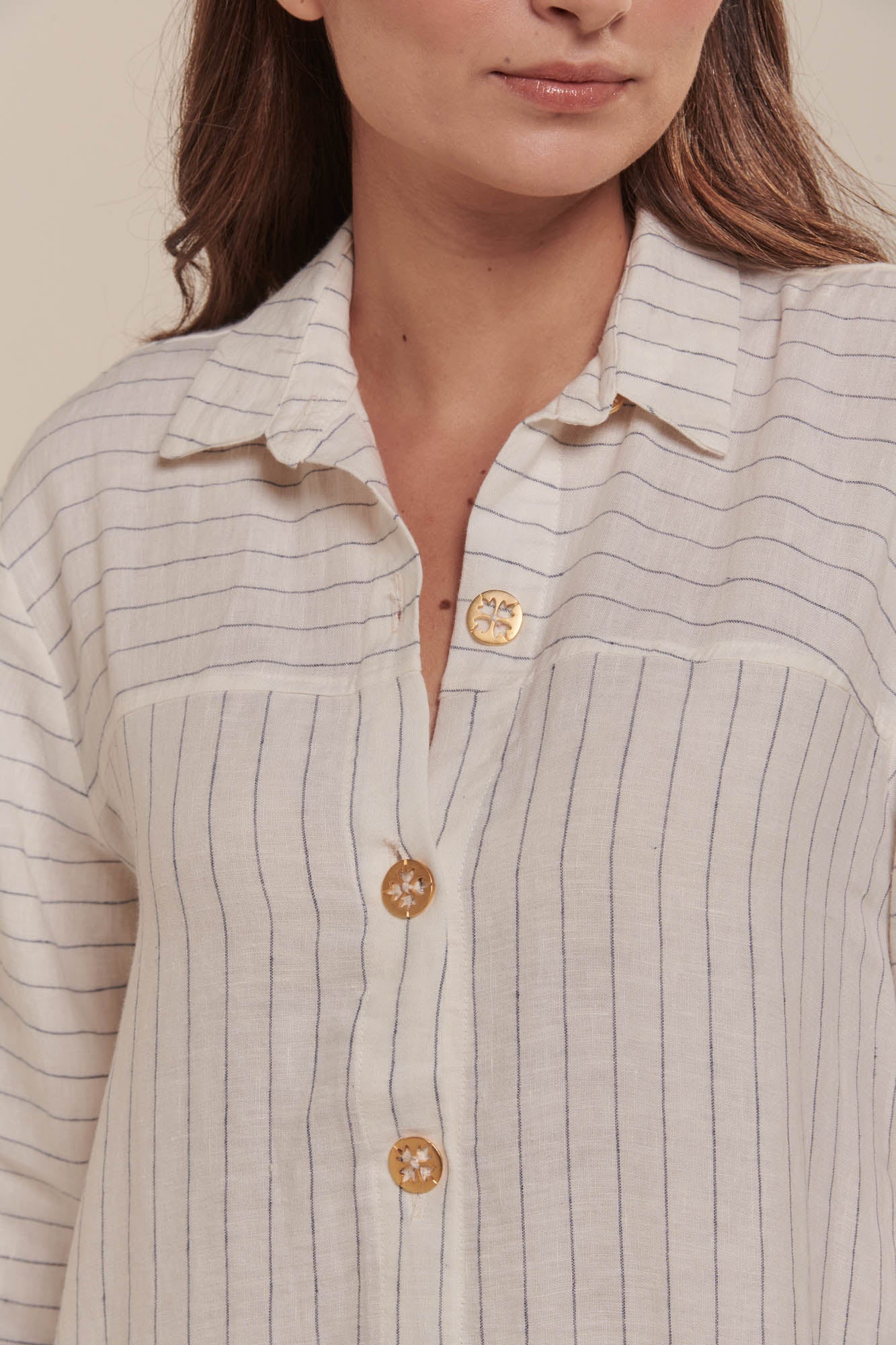 Linen pinstripe shirt dress