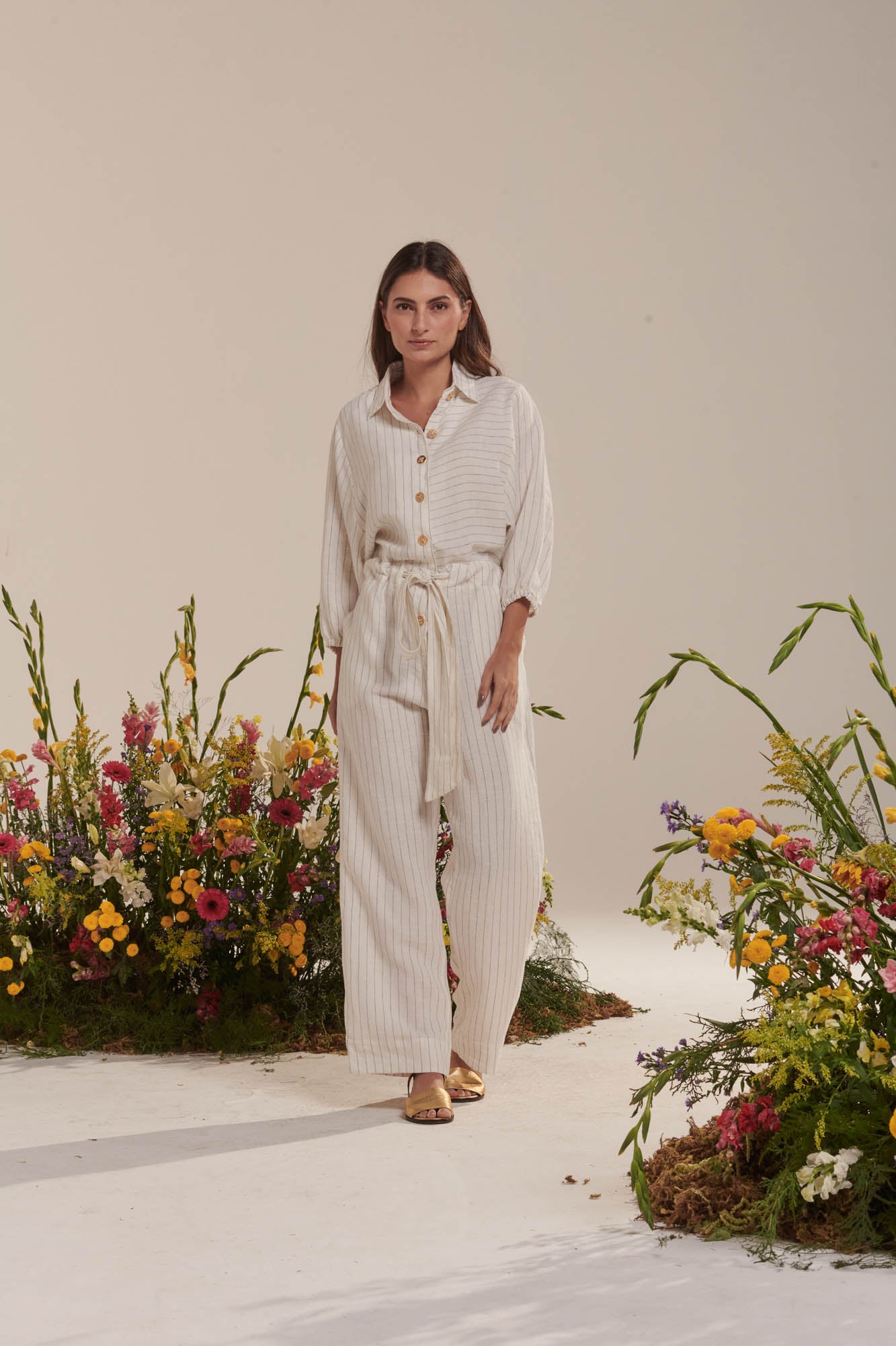Linen pinstripe jumpsuit