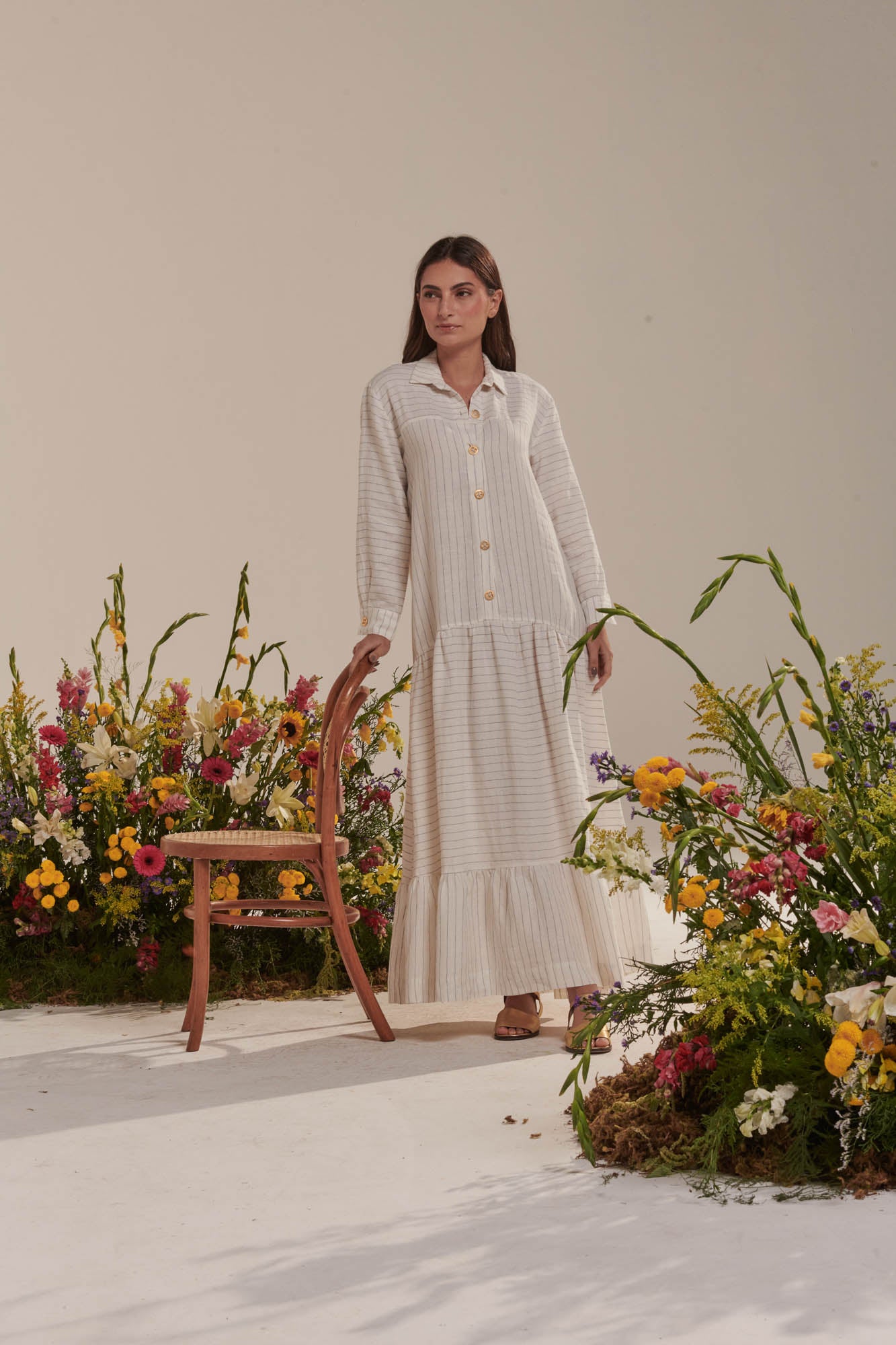 Linen pinstripe shirt dress