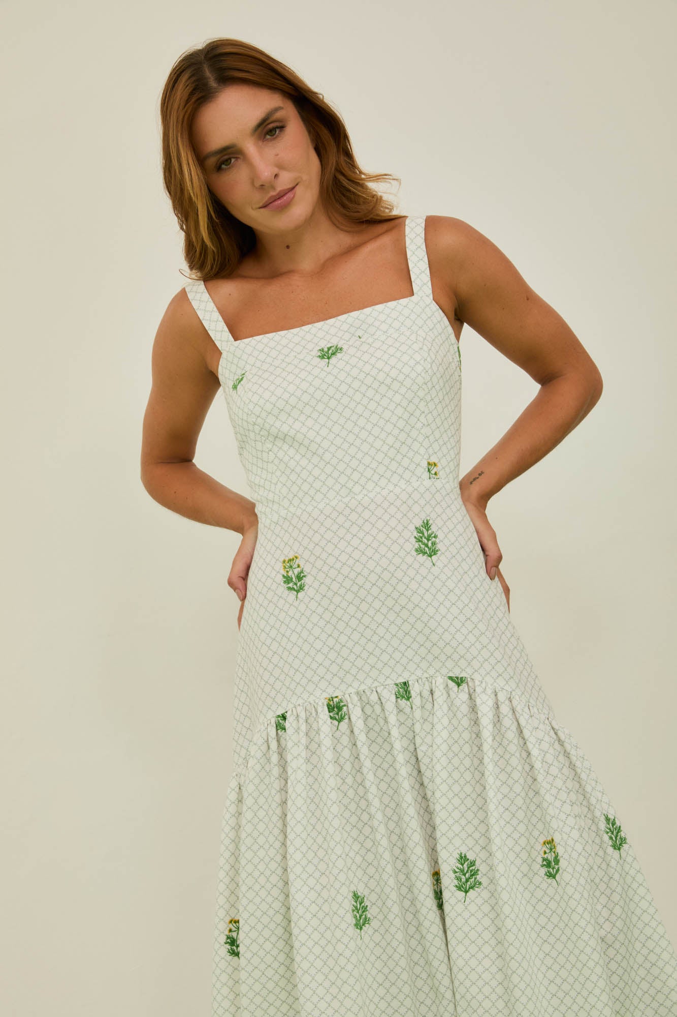 Embroidered Dill Strapless Dress
