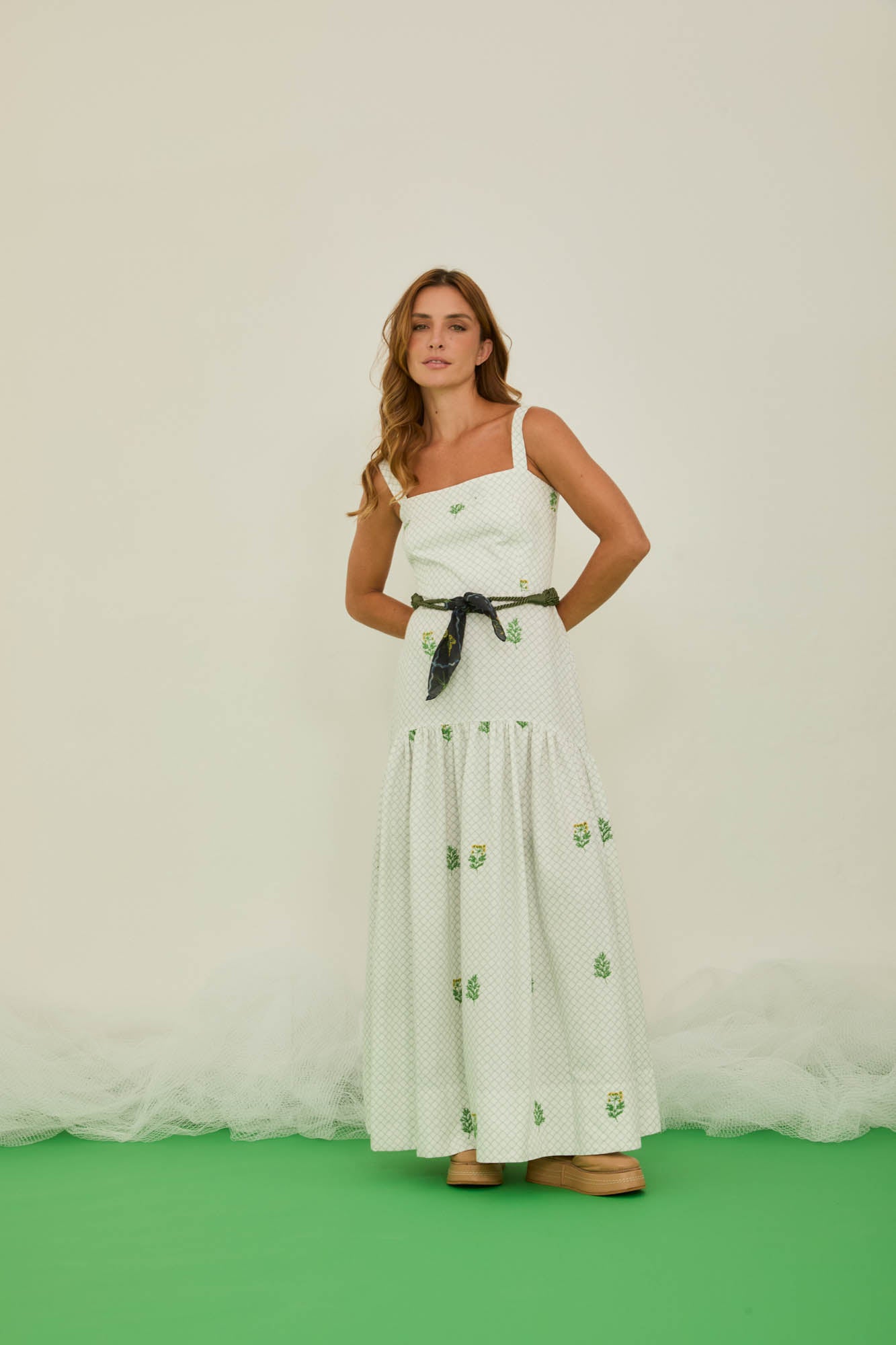 Embroidered Dill Strapless Dress