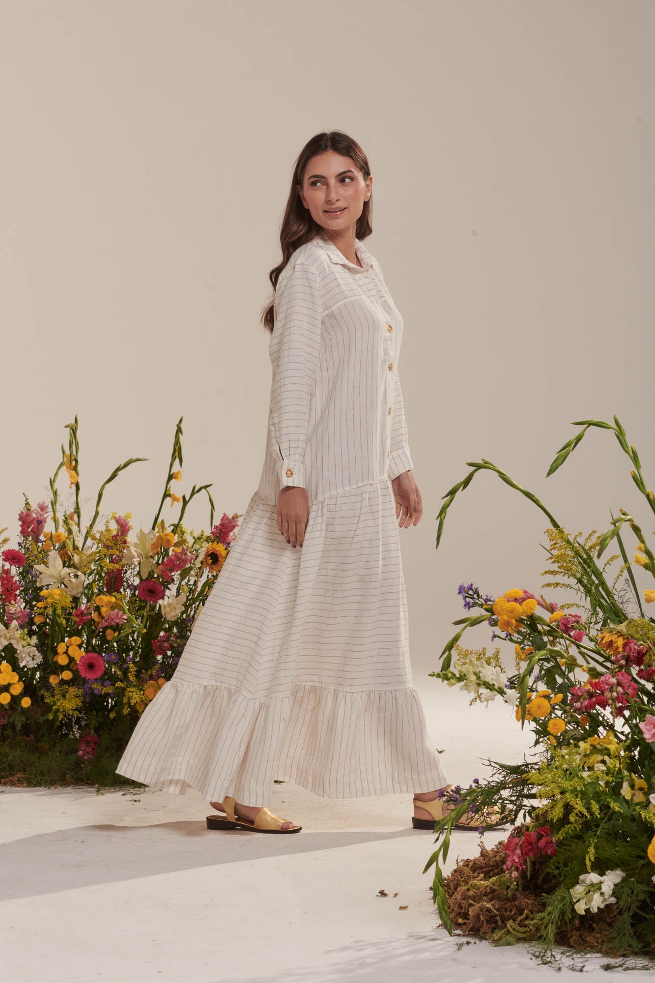 Linen pinstripe shirt dress