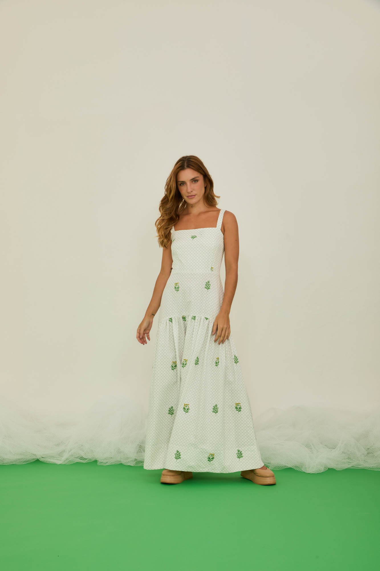 Embroidered Dill Strapless Dress