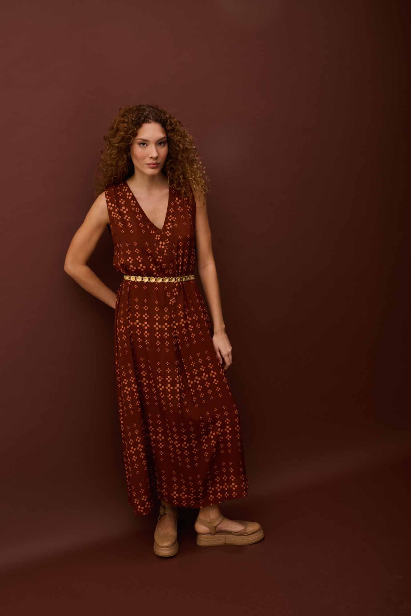 Vestido Pregas Tijolinhos