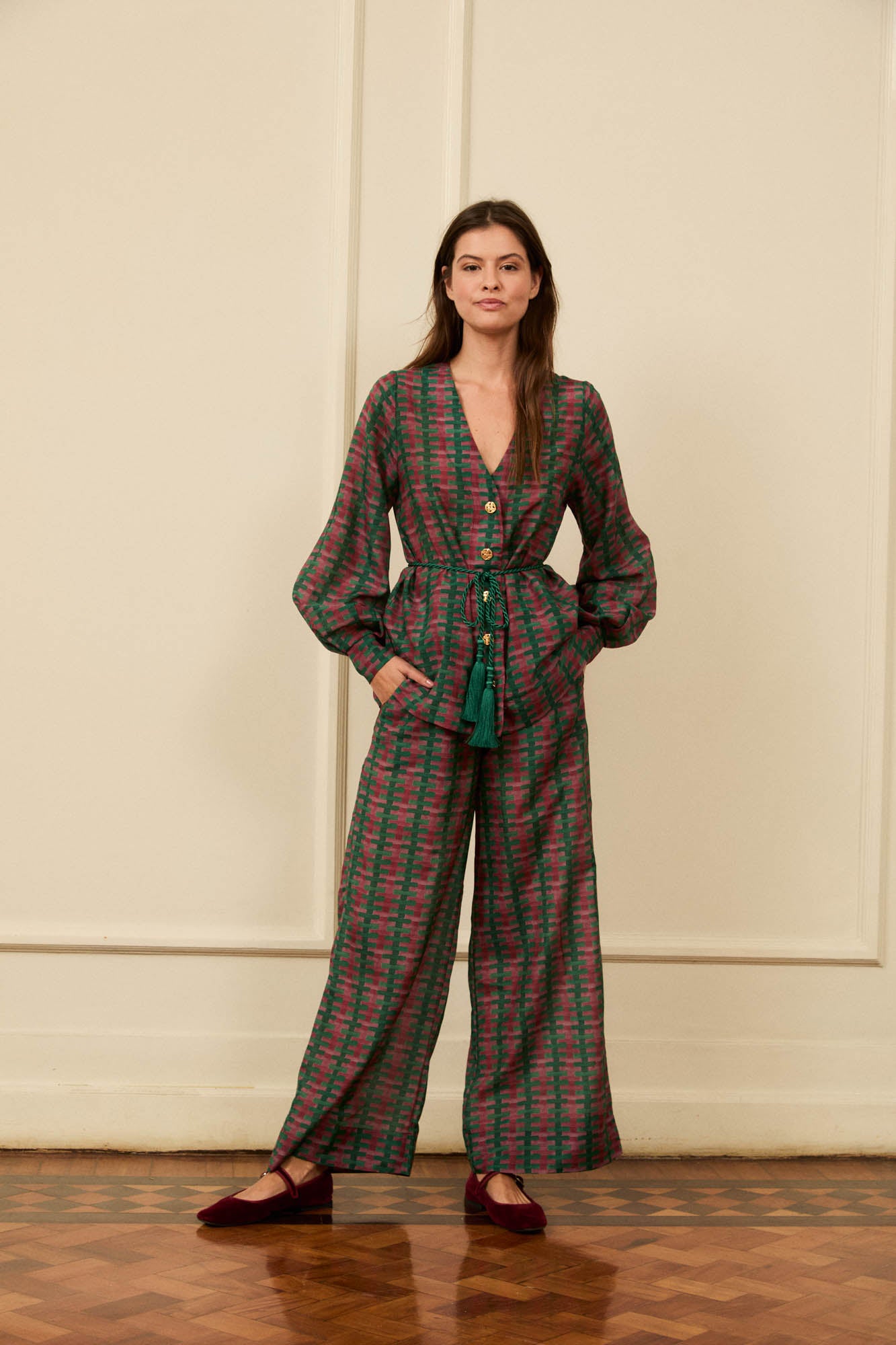 Night Trellis Style Wide Leg Trousers