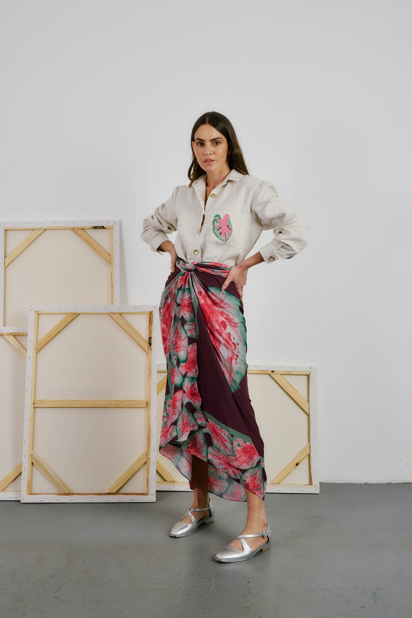 Linen Shirt with Caladium Embroidered Pocket