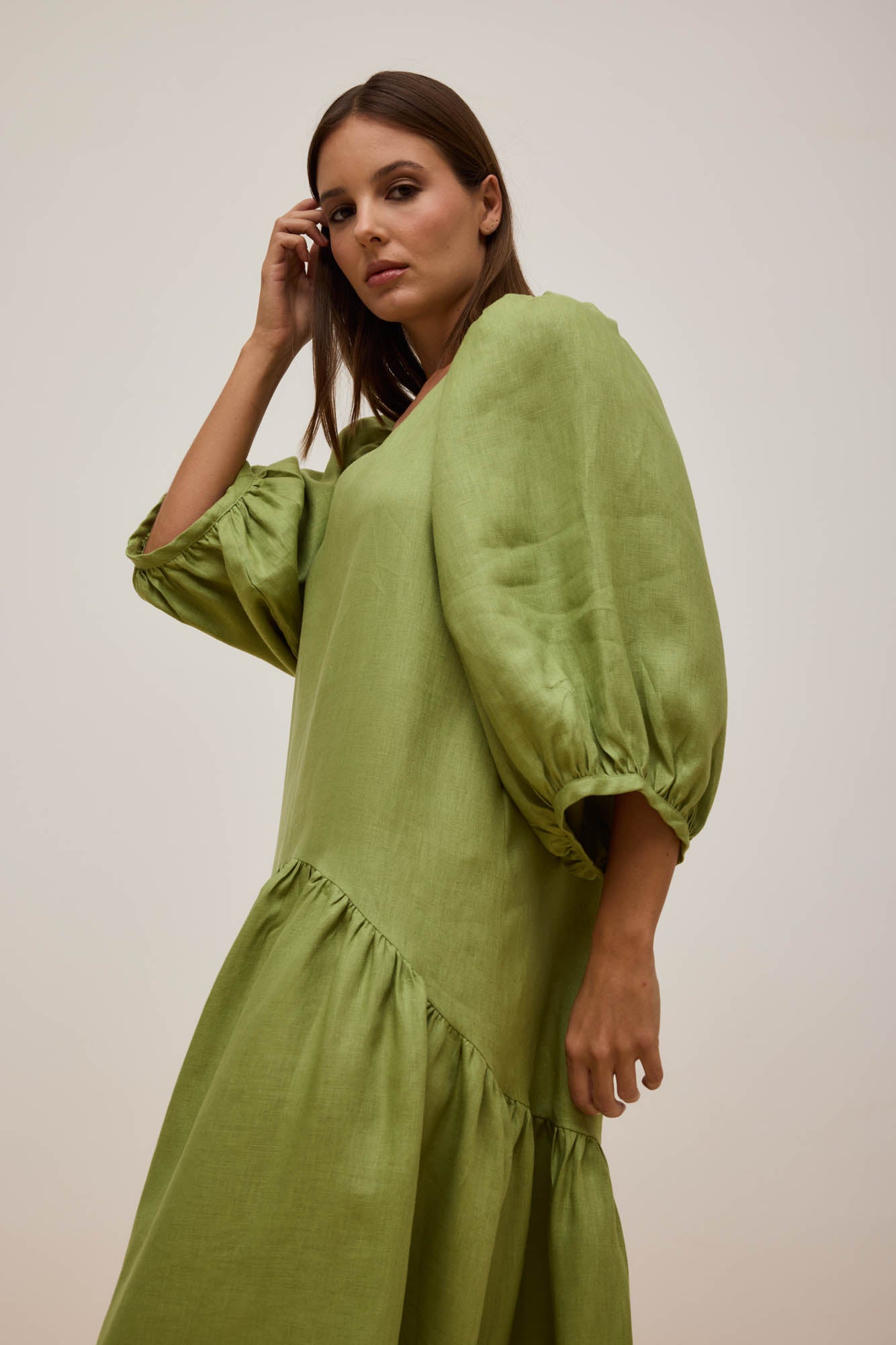 Vestido Franzido Verde Oliveira