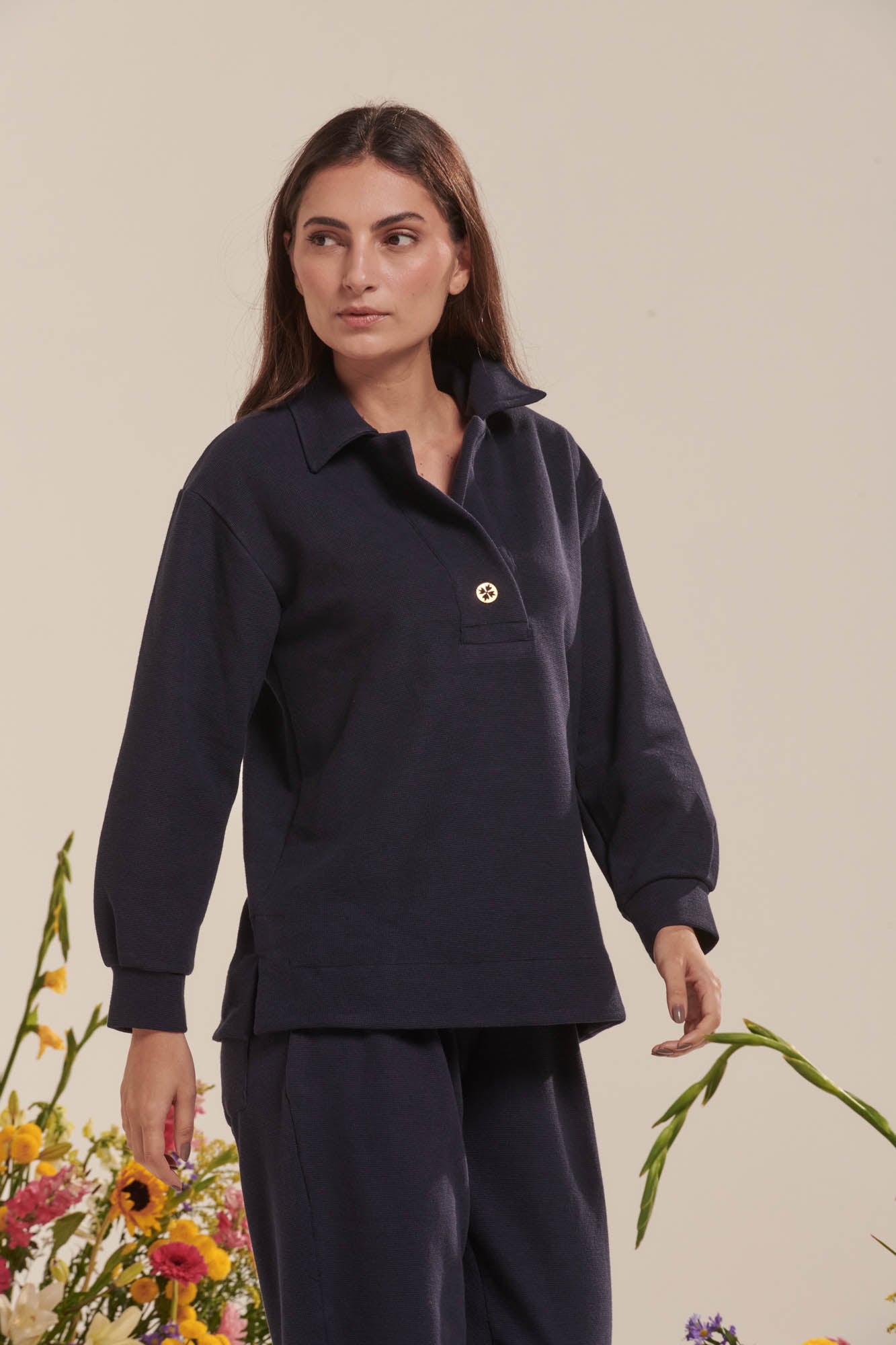 Piquet knit coat