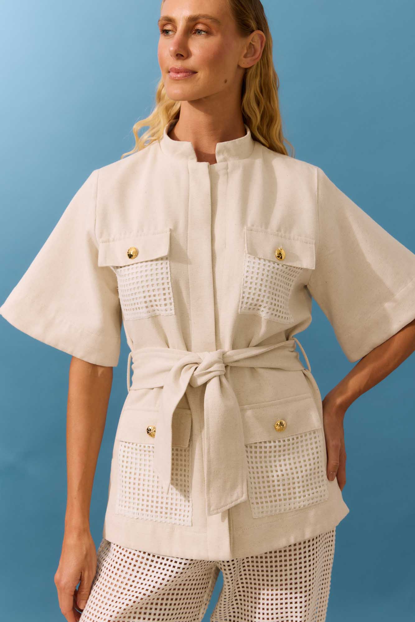 Blusa Manga Sino Areia