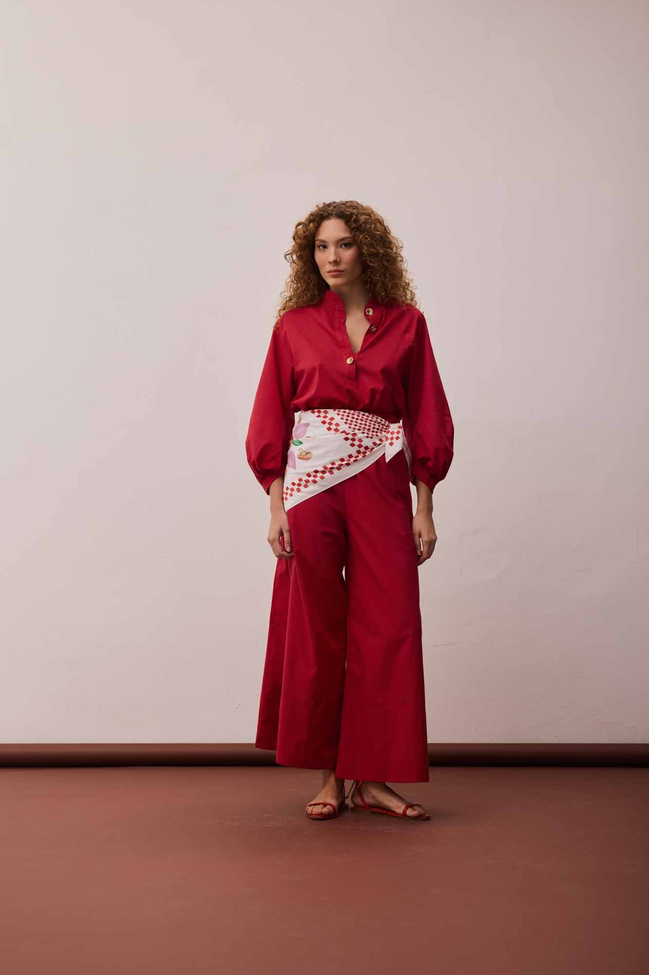 Calça Maxi Barra Vermelha