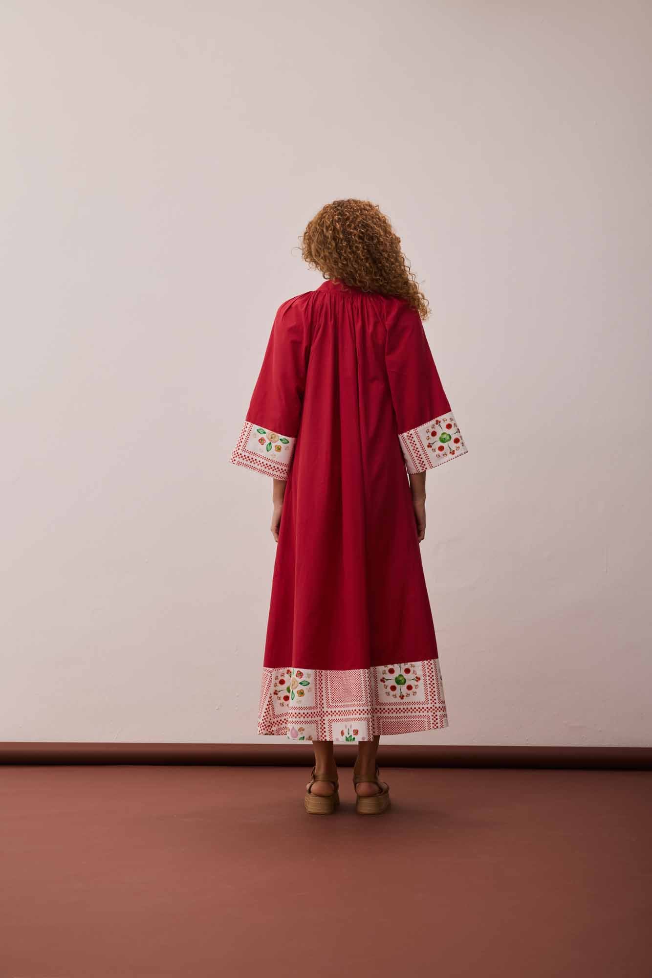 Vestido Maxi Barrado Vermelho