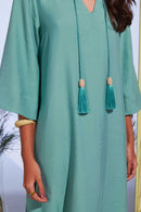 Chemise Abotoamento Costas Bordado Turquesa Florescer